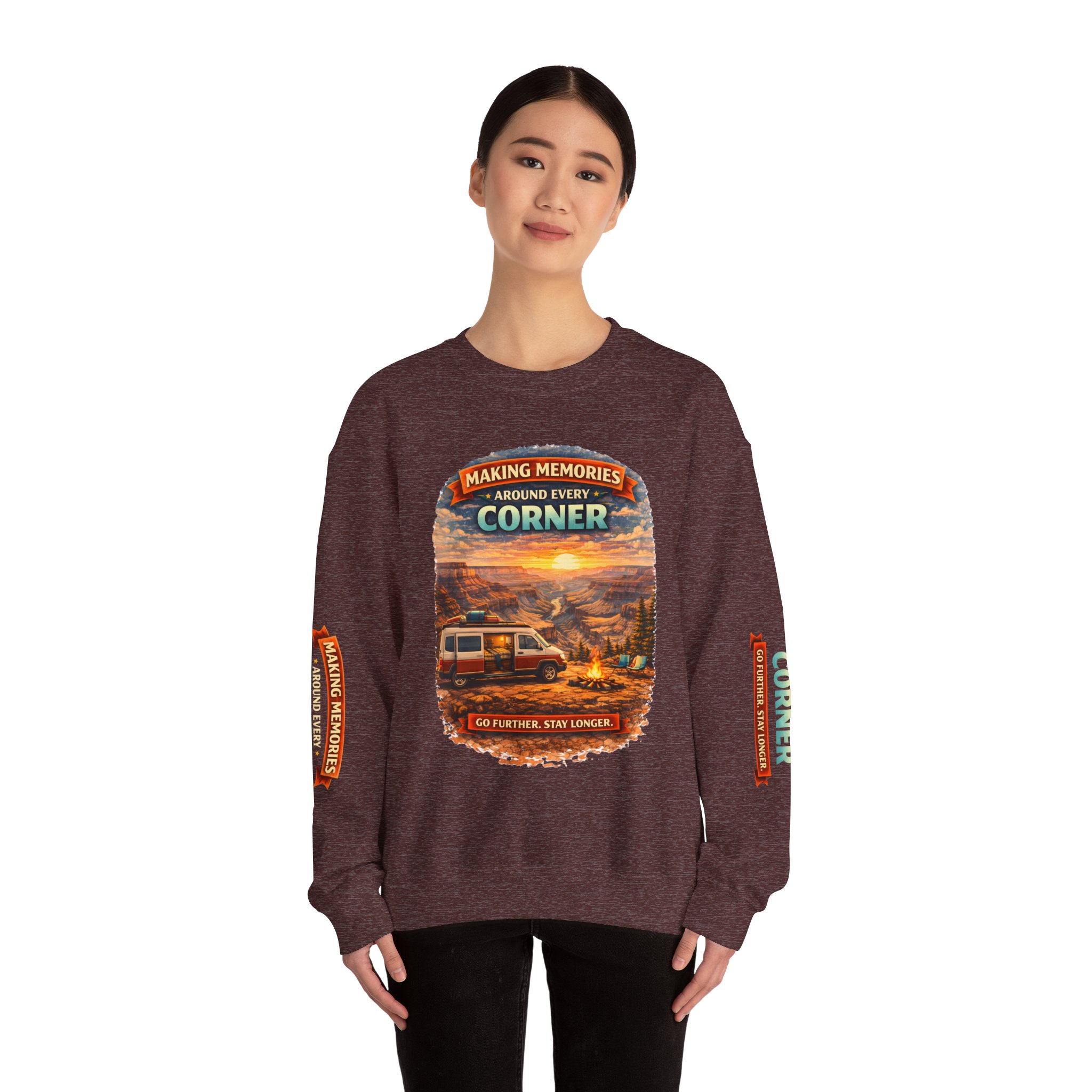 Unisex Heavy Blend™ Crewneck Sweatshirt — "Making Memories Around Every Corner" Design Scenic-Line