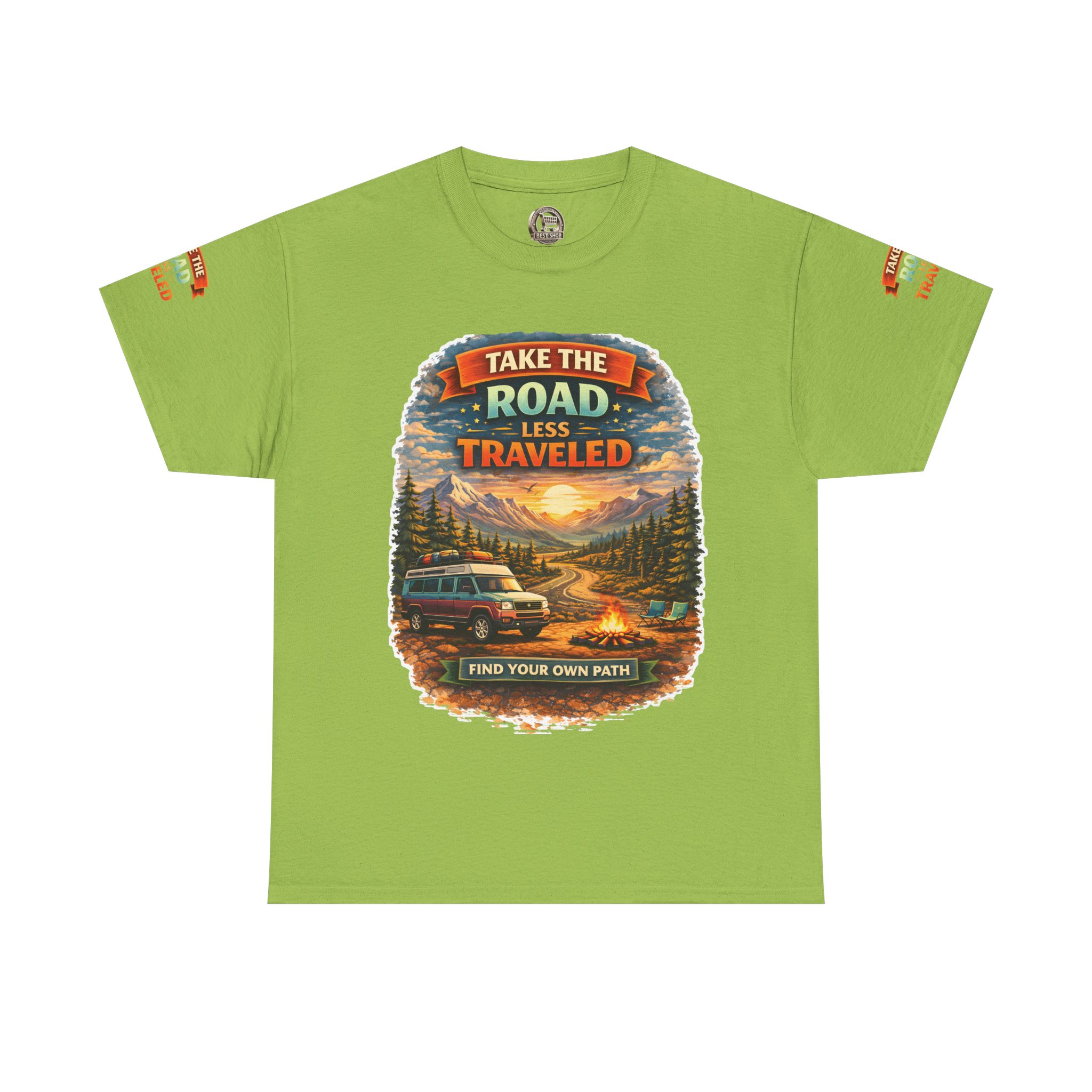 Unisex Heavy Cotton Tee — "Take The Road Less Traveled" Design Scenic-Line