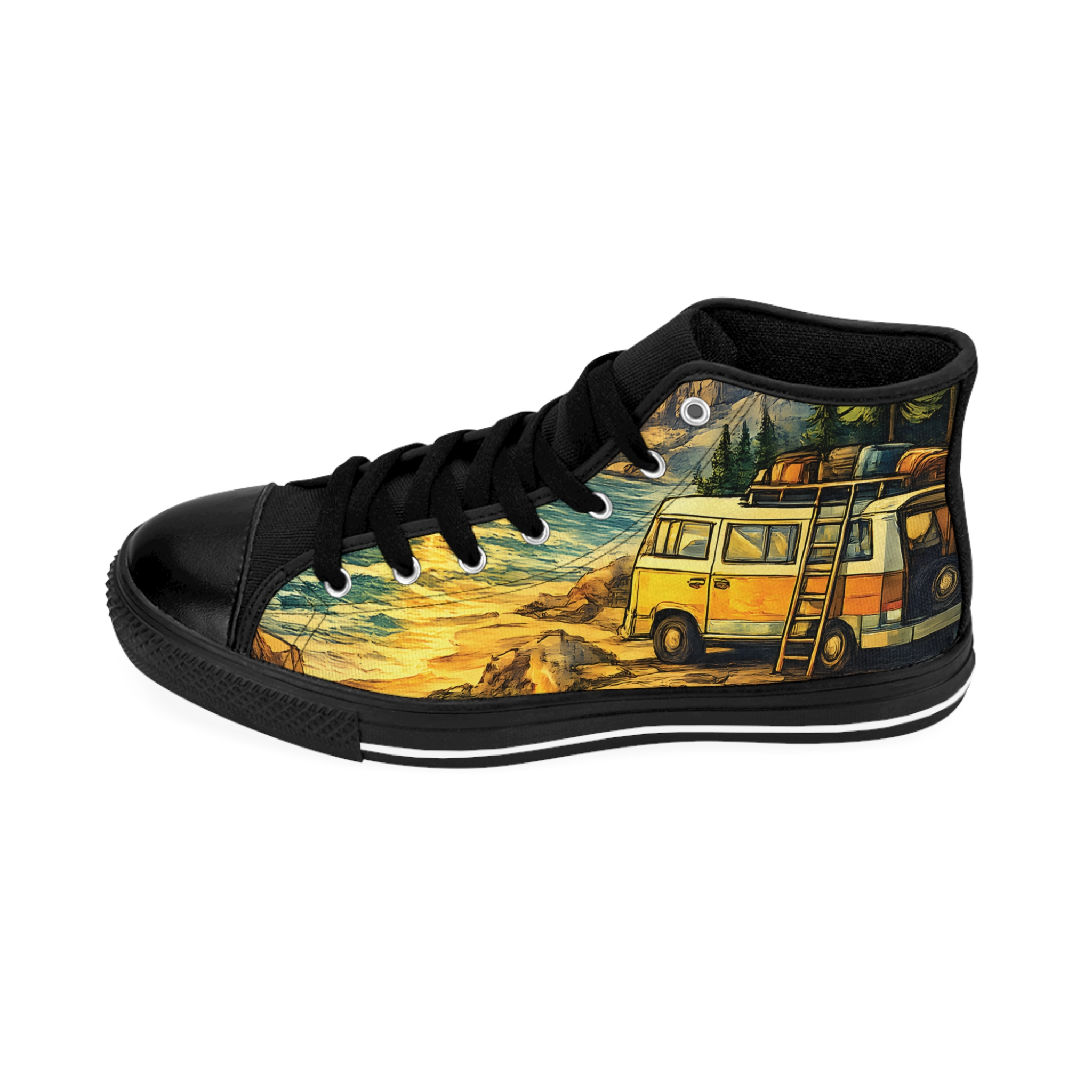 Women's Classic Sneakers – Yellow Retro Camper Van Print (Cubic-Line)