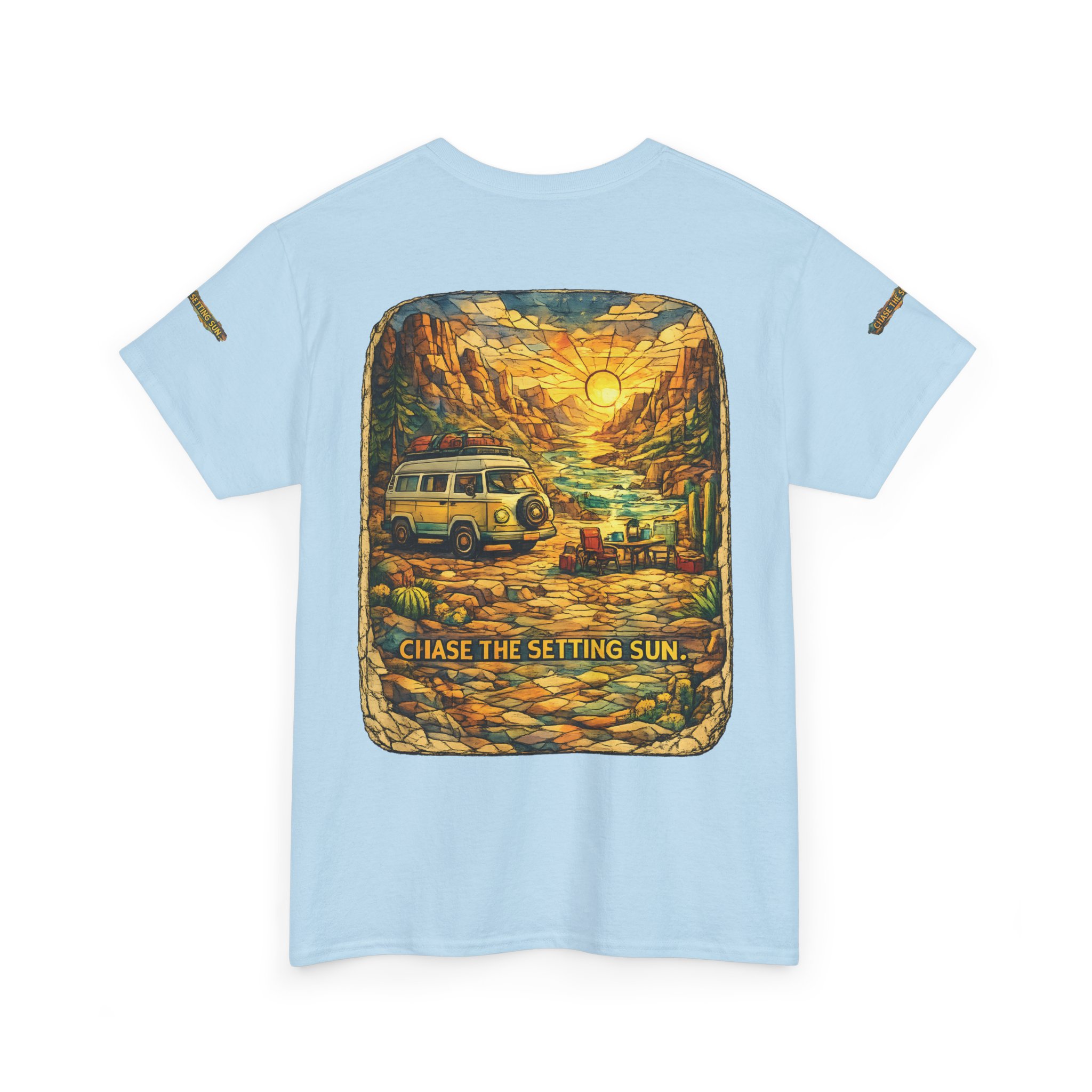 Unisex Heavy Cotton Tee — "Chase The Settings Sun" Design Cubic-Line