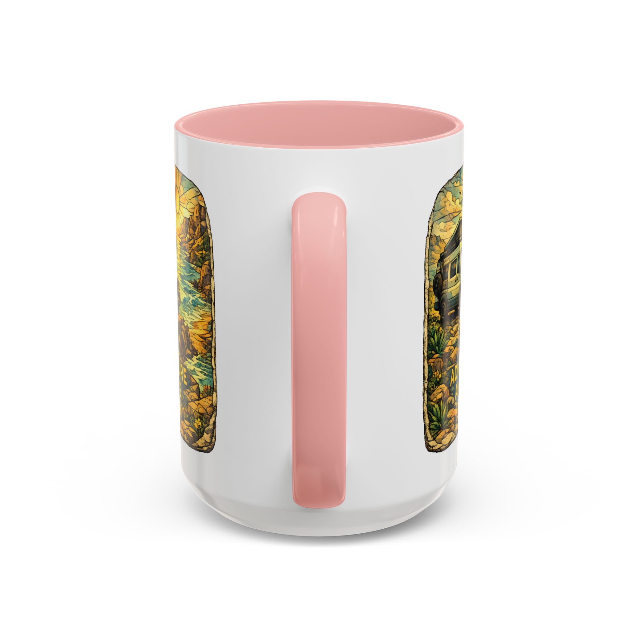 Accent Coffee Mug (11, 15oz) — "Adventure Awaits" Design Cubic-Line