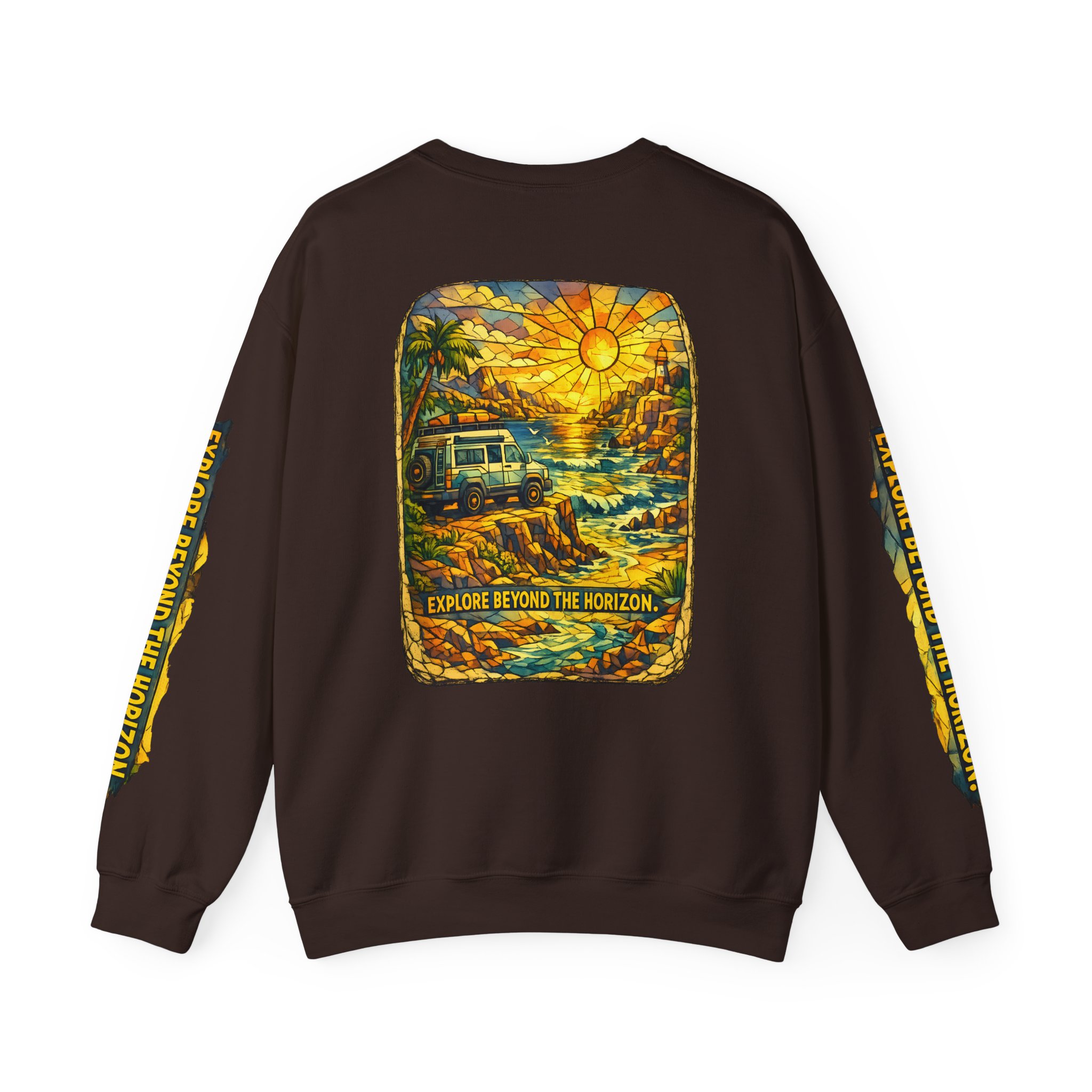 Unisex Heavy Blend™ Crewneck Sweatshirt — "Explore Beyond The Horizon" Design Cubic-Line