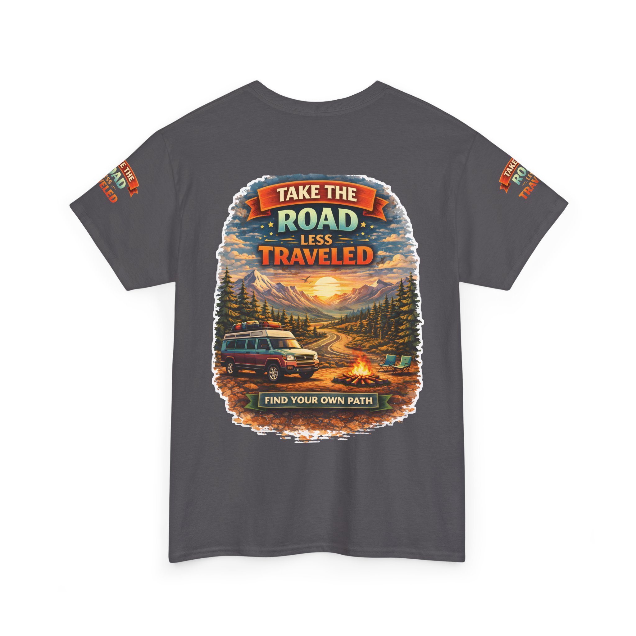 Unisex Heavy Cotton Tee — "Take The Road Less Traveled" Design Scenic-Line