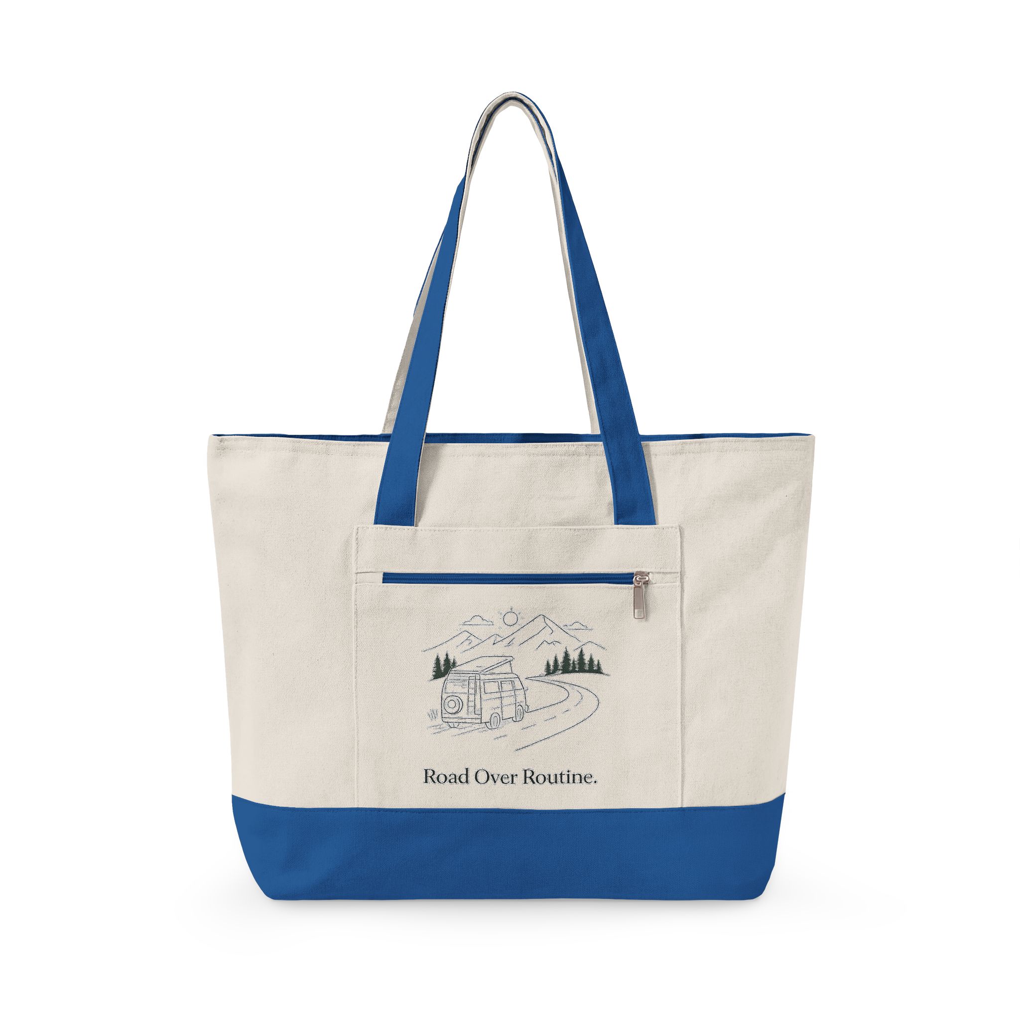 Zippered Canvas Tote — "Road Over Routine" (Design Minimal-Line)