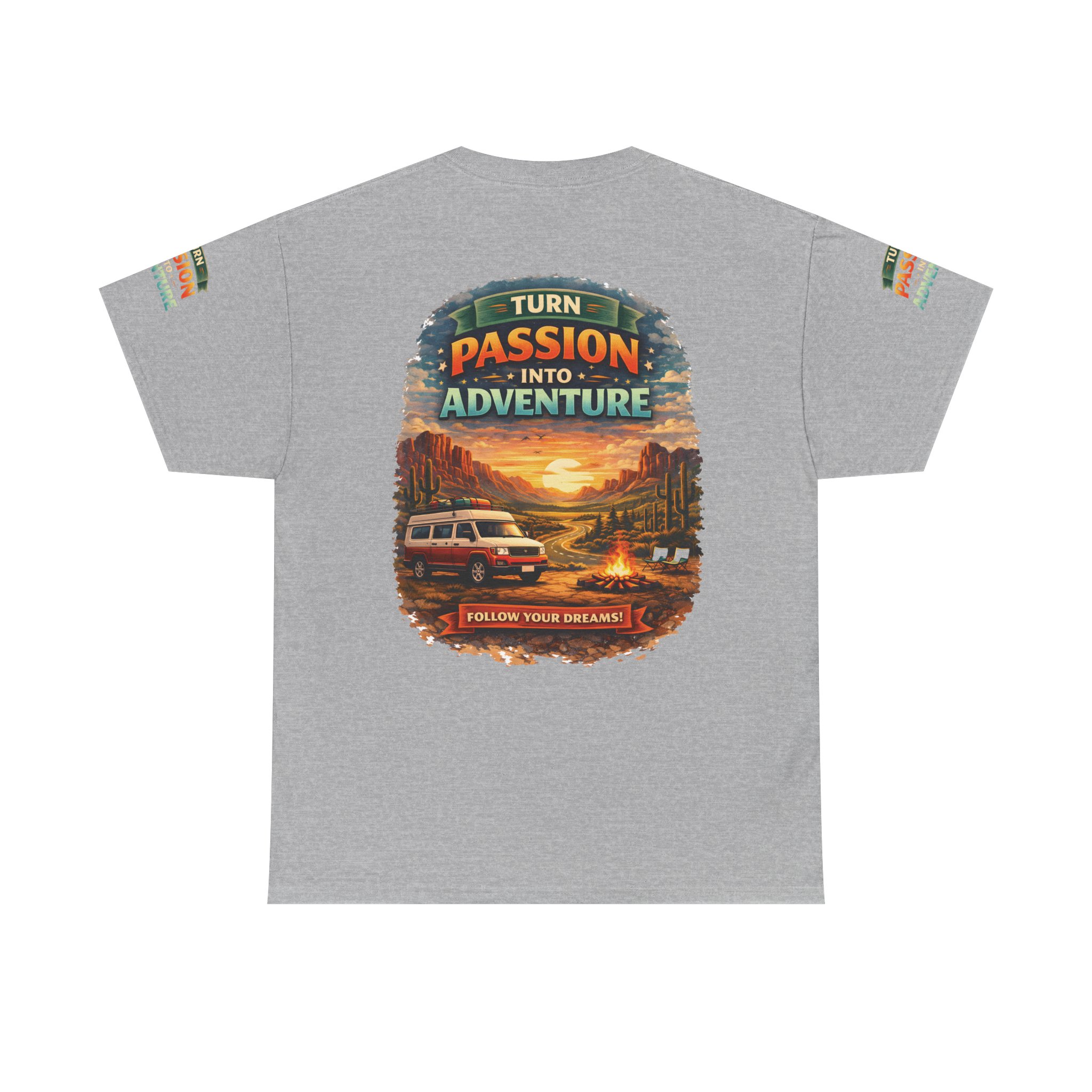 Unisex Heavy Cotton Tee — "Turn Passion Into Adventure" Design Scenic-Line