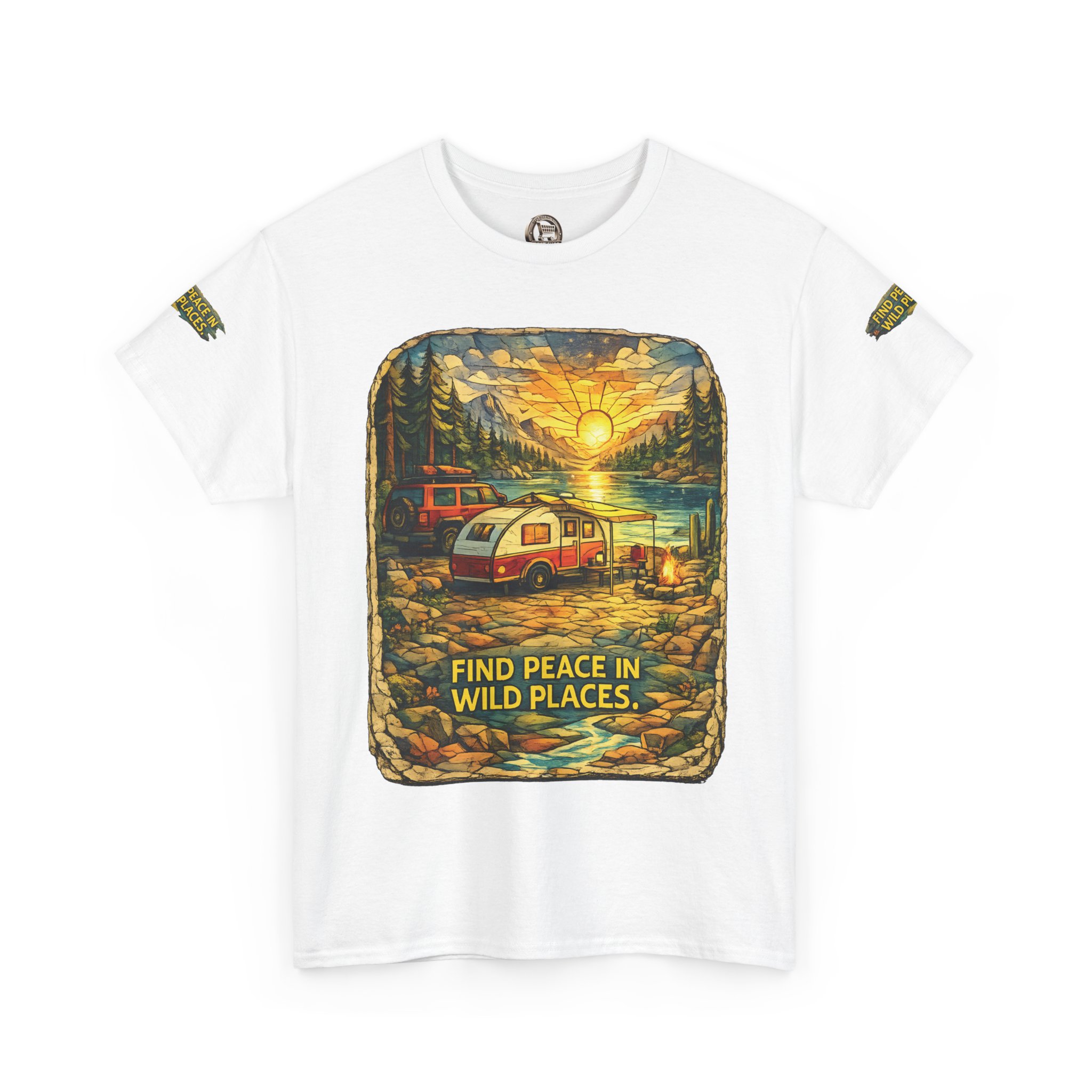 Unisex Heavy Cotton Tee — "Find Peace In Wild Places" Design Cubic-Line