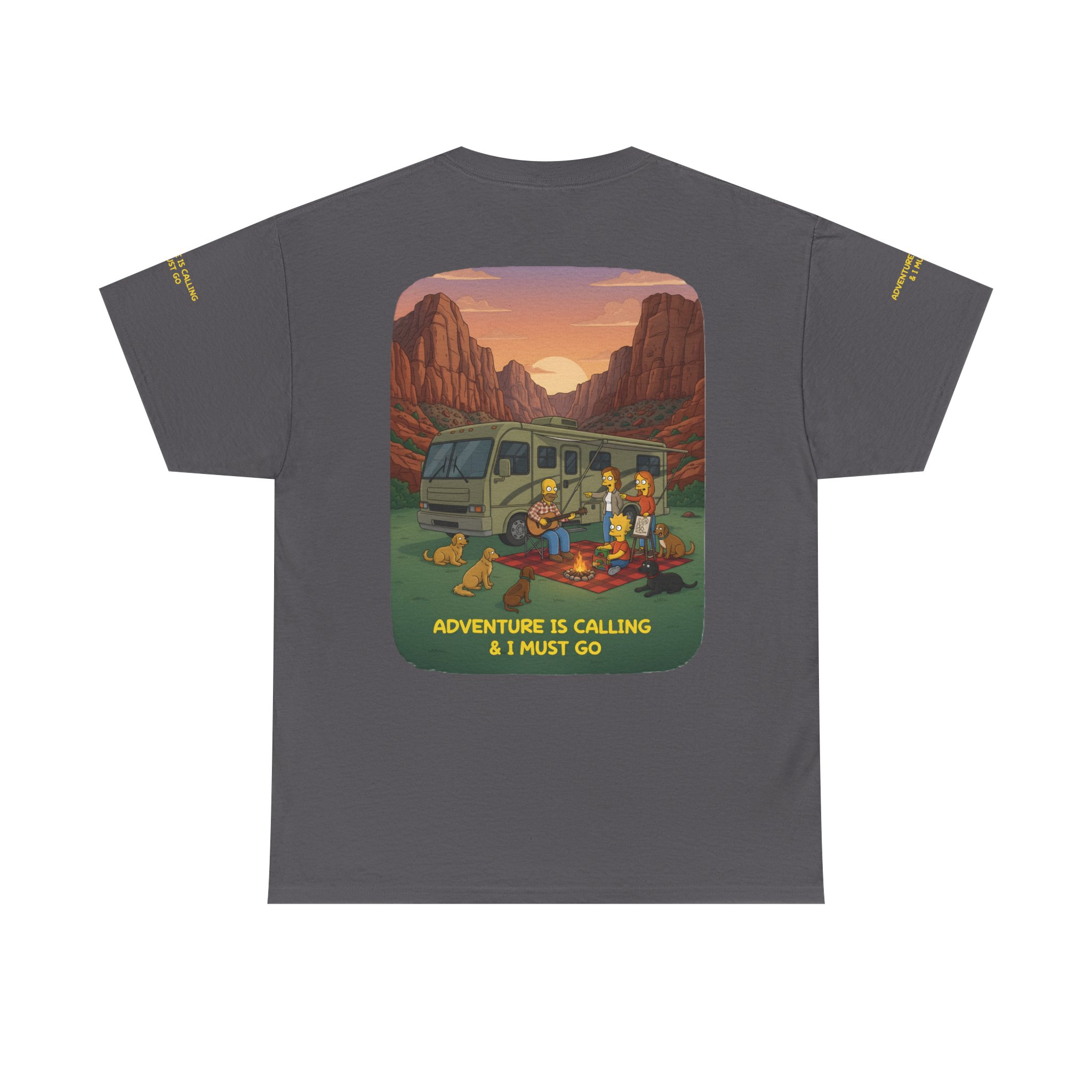 Unisex Heavy Cotton Tee — "Adventure Is Calling-I Must Go" Design Sitcom-Line