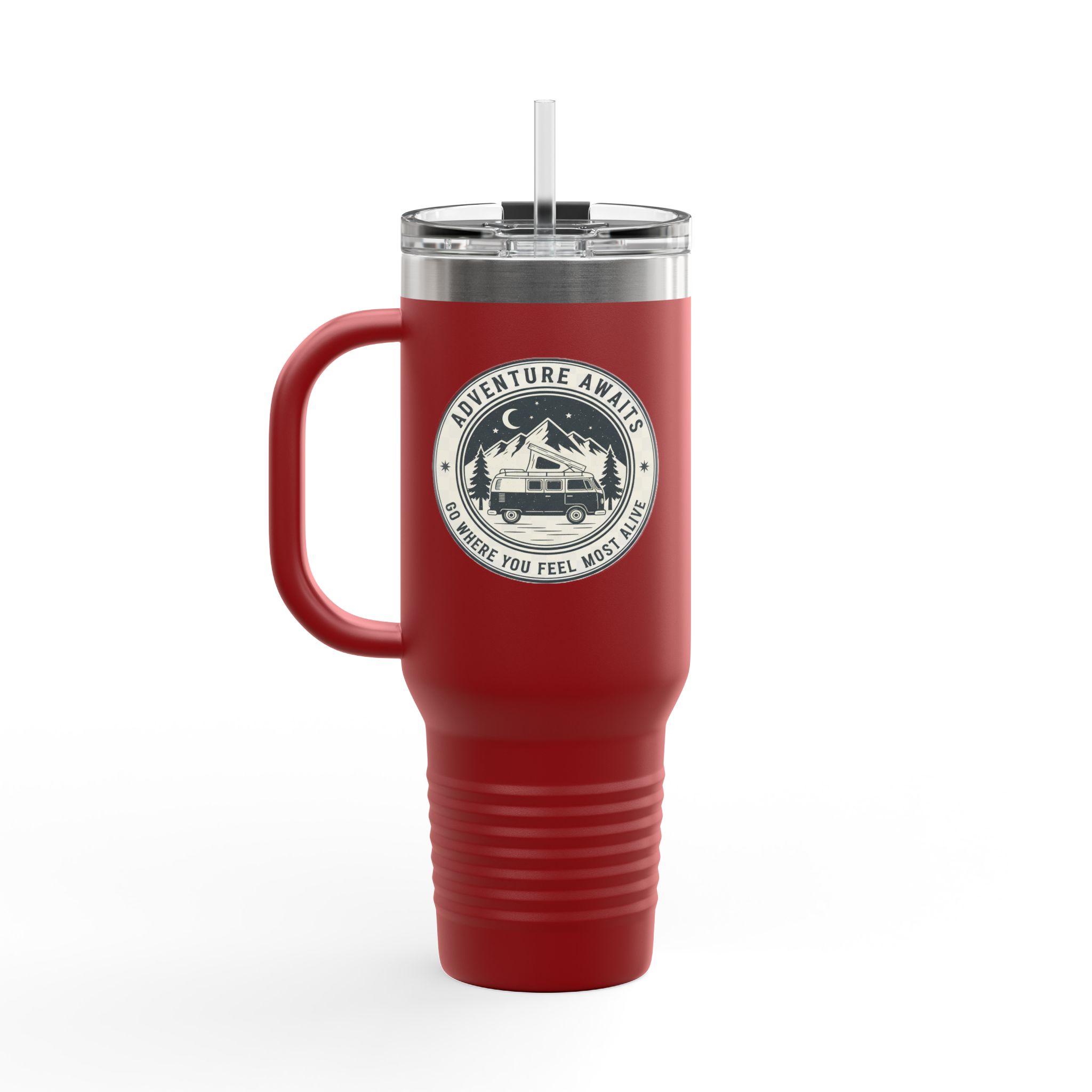 Insulated Travel Mug - "Adventure Awaits-Go Where You Feel Most Alive" (40oz) – Retro Camper Design, Keep Drinks Hot or Cold