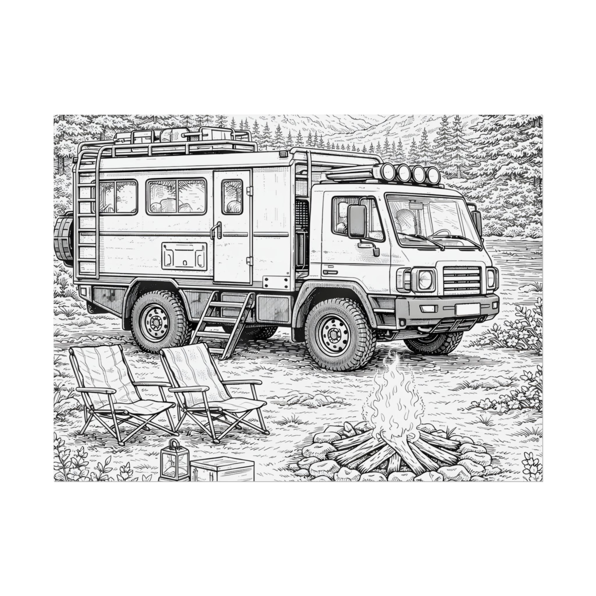 Campervan Poster — Vintage RV Camping Landscape Wall Art