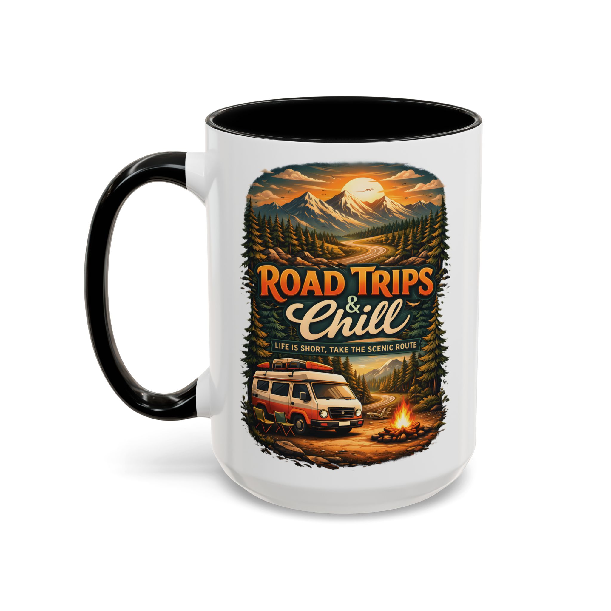 Accent Coffee Mug (11, 15oz) — "Road Trips & Chill" Design Scenic-Line
