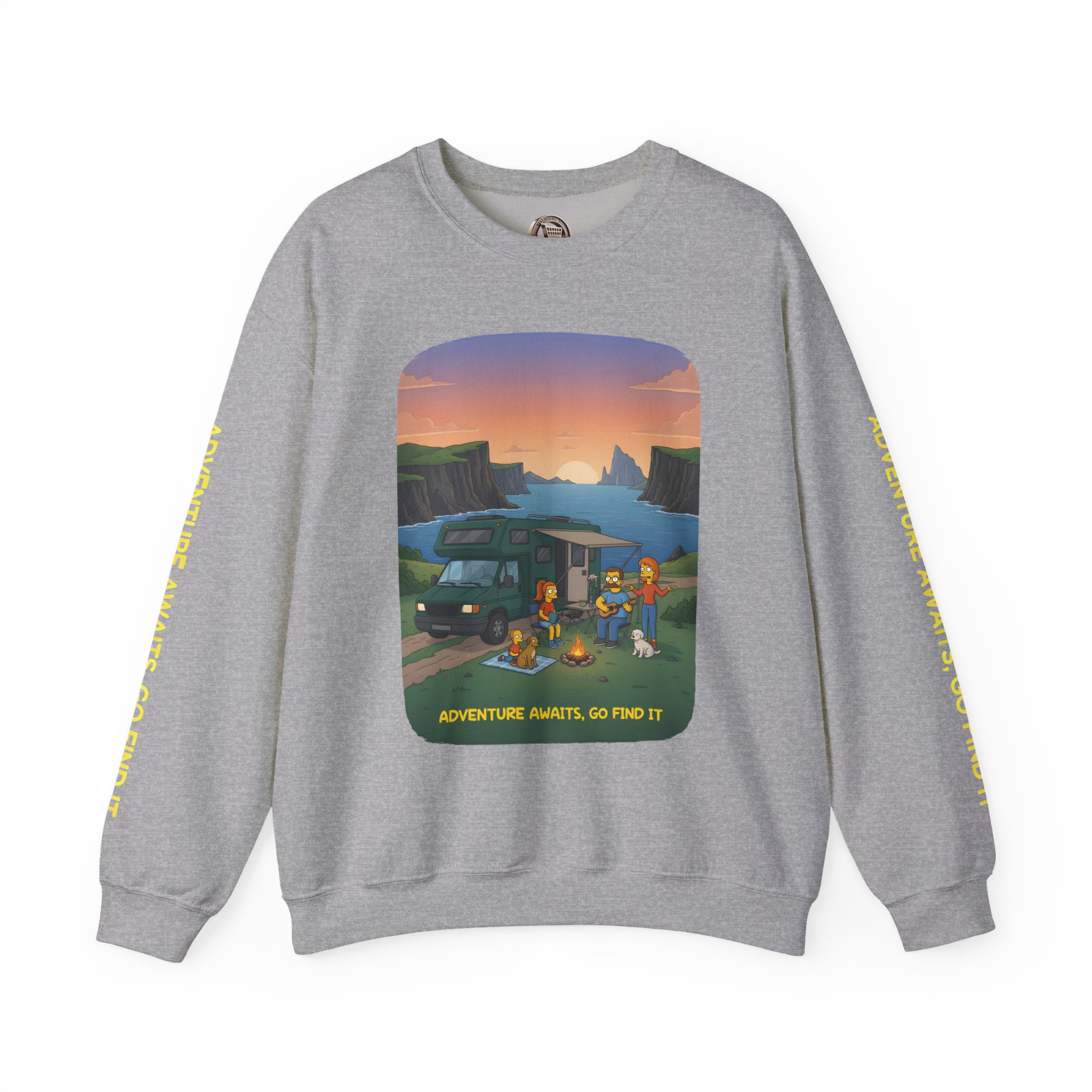 Unisex Heavy Blend™ Crewneck Sweatshirt — "Adventure Awaits-Go Find It"" Design Sitcom-Line