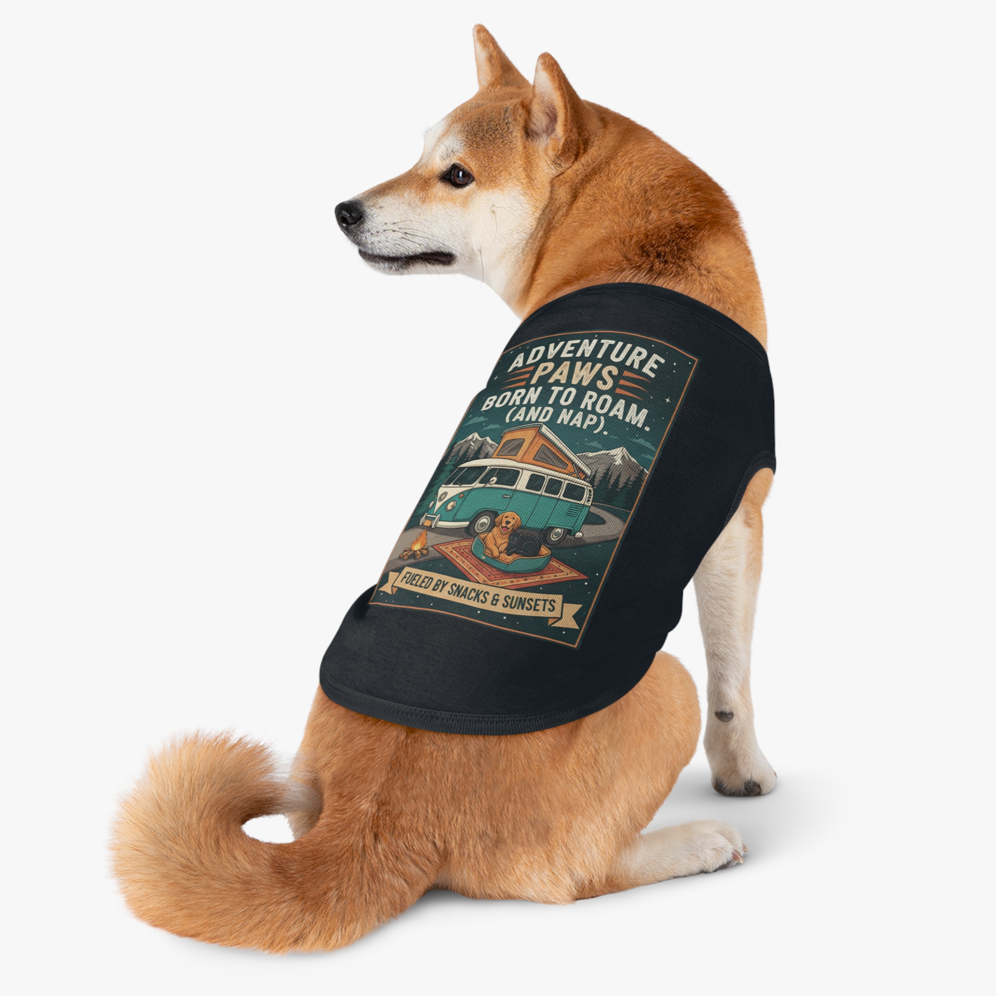 Pet Tank Top — "Adventure Paws Born to Roam (And Nap)" Camping Dog Shirt