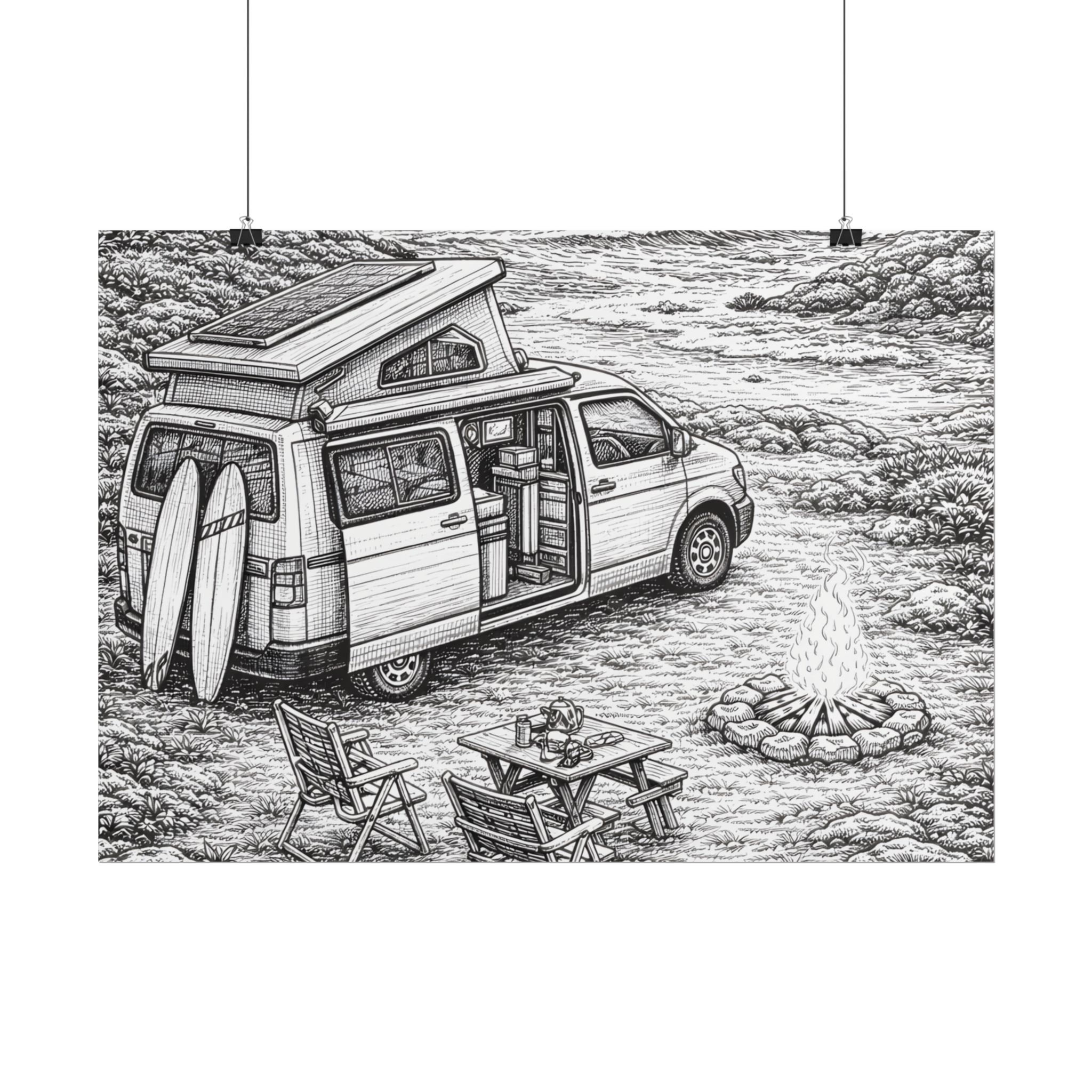 Campervan Poster — Vintage RV Camping Landscape Wall Art