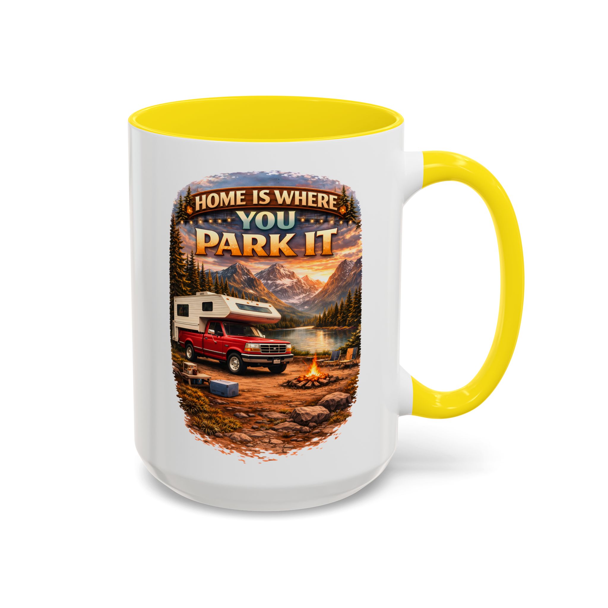 Accent Coffee Mug (11, 15oz) — "Home Is Where You Park It" Design Scenic-Line