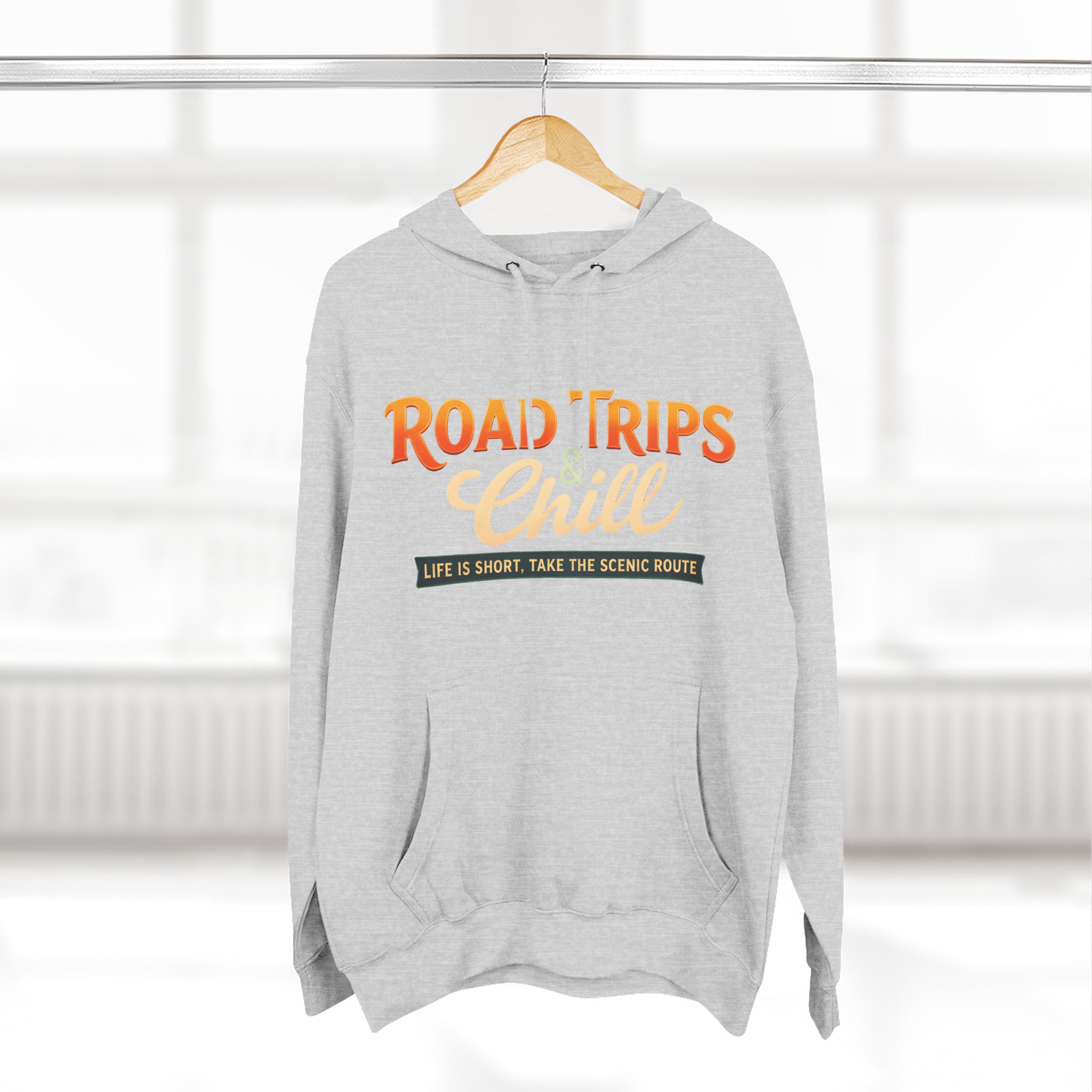 Three-Panel Fleece Hoodie - "Road Trips & Chill" Design Scenic-Line