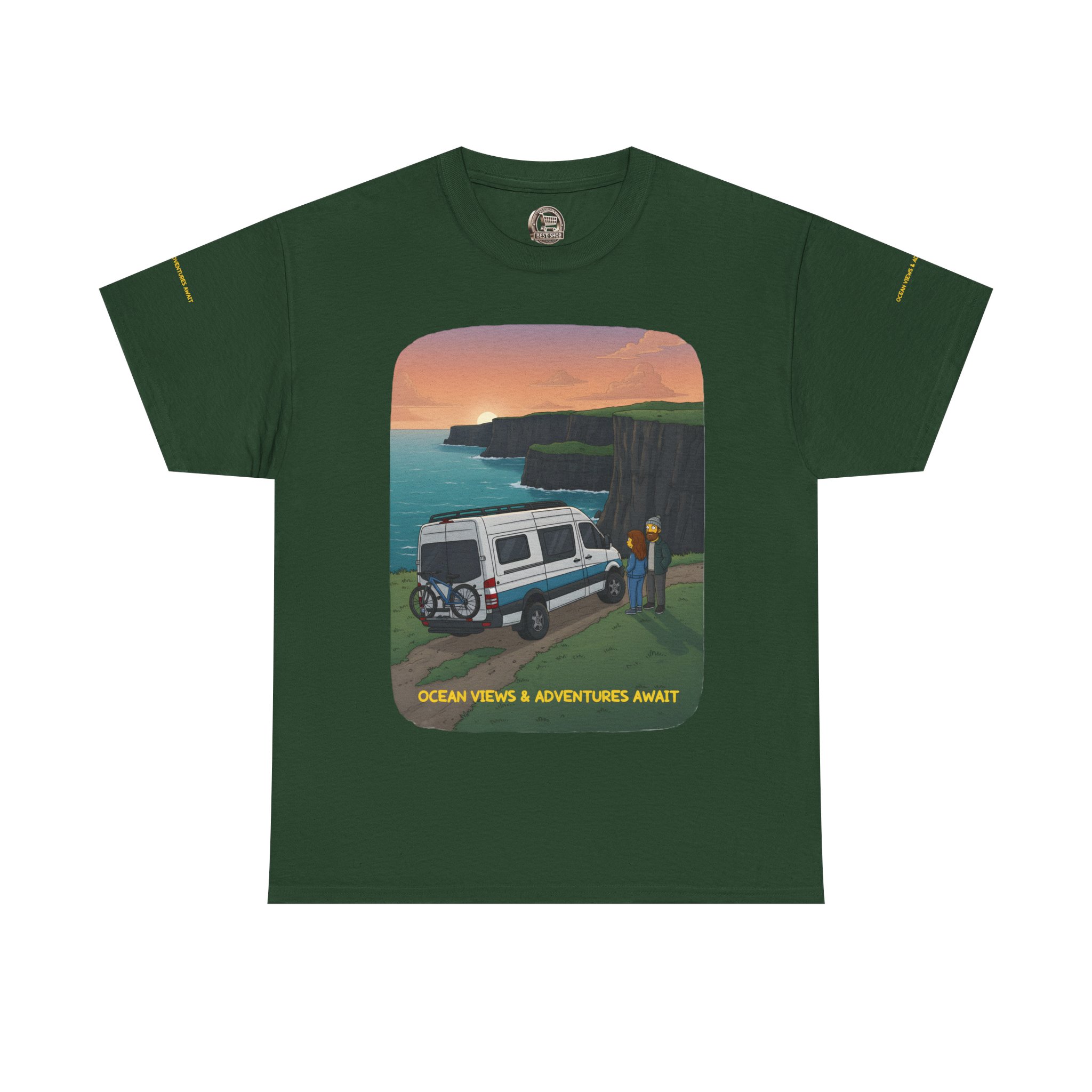 Unisex Heavy Cotton Tee — "Ocean Views-Adventures Awaits" Design Sitcom-Line