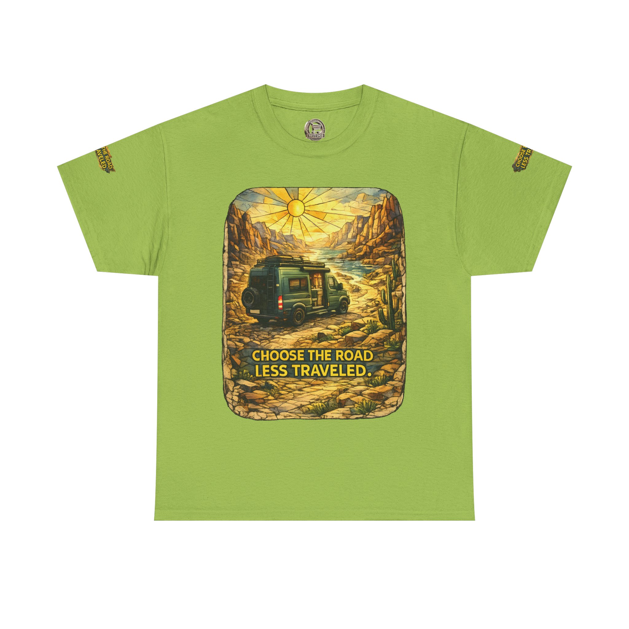 Unisex Heavy Cotton Tee — "Choose The Road Less Traveled" Design Cubic-Line