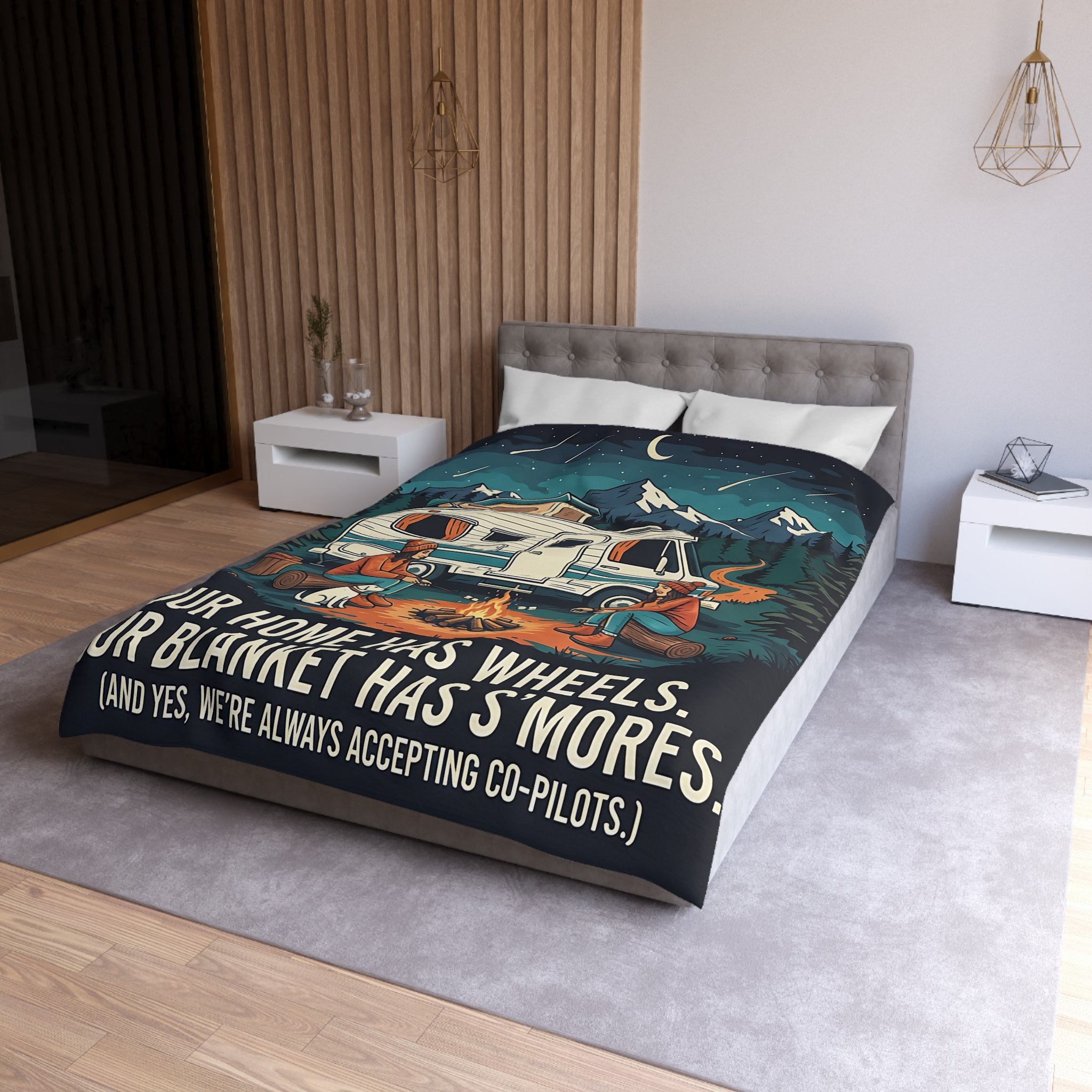 Duvet Cover — "Our Home Has Wheels, Our Blanket Has S'mores" Camping Bedding