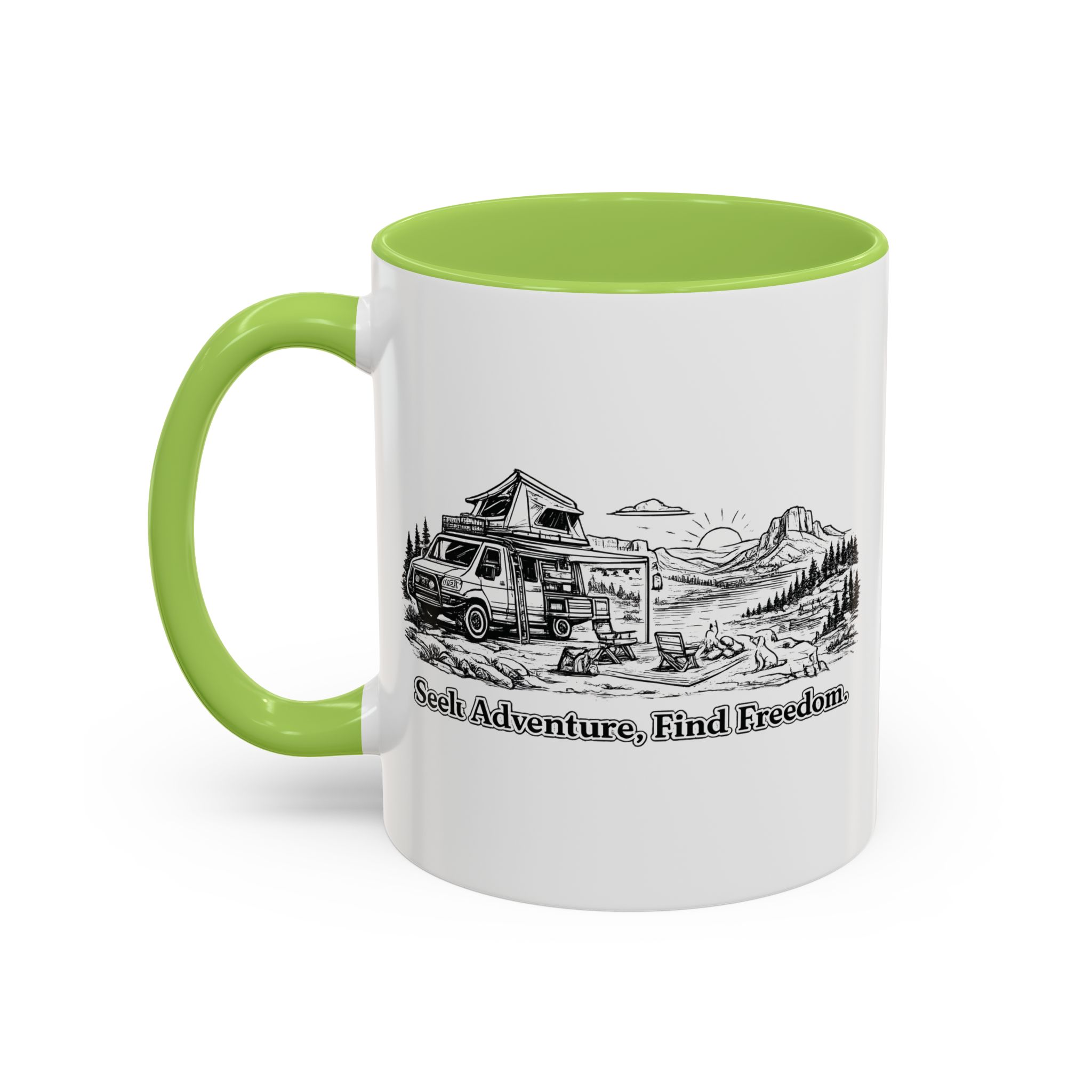Accent Coffee Mug (11, 15oz) — "Seek Adventure, Find Freedom" Design Minimal-Line