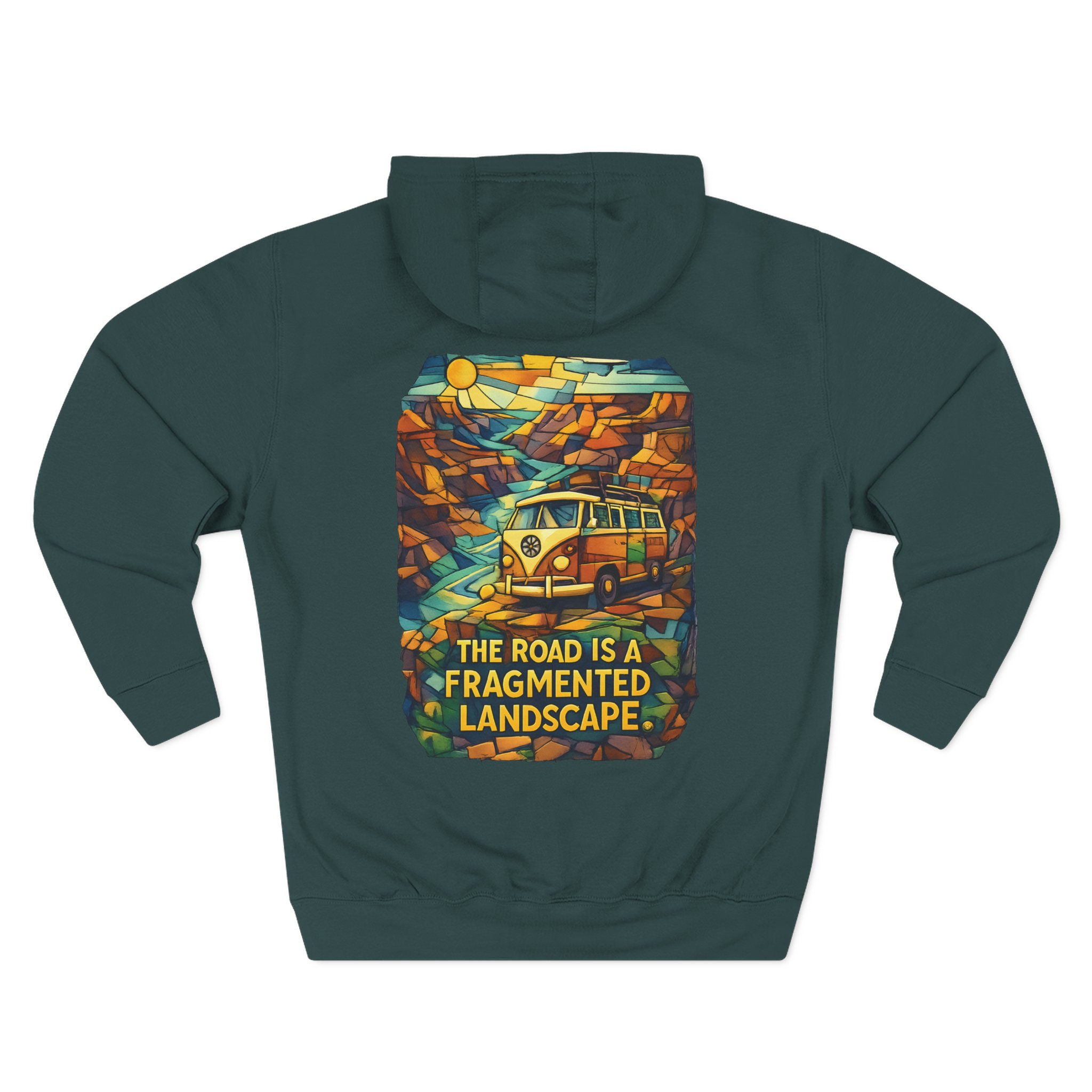 Three-Panel Fleece Hoodie - "The Road Is A Fragmented Landscape" Design Cubic-Line