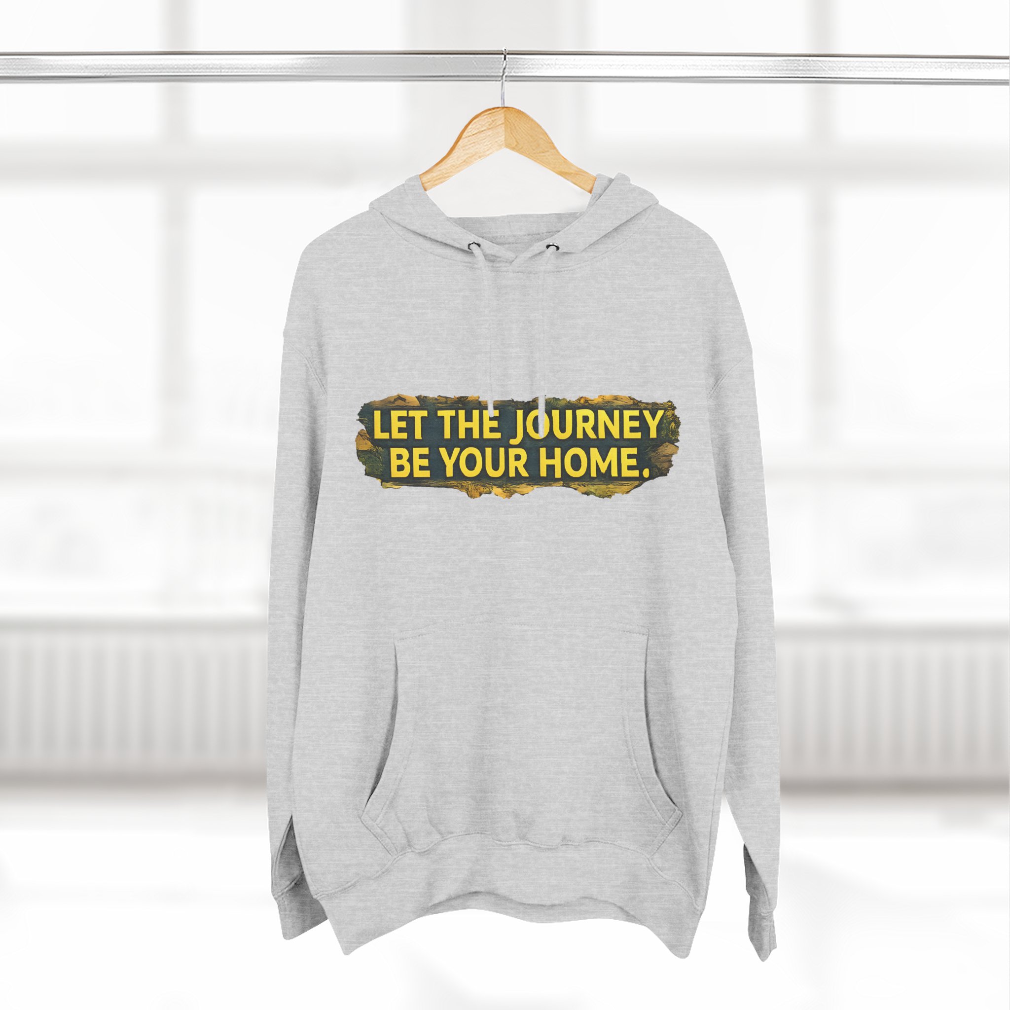 Three-Panel Fleece Hoodie - "Let The Journey Be Your Home" Design Cubic-Line