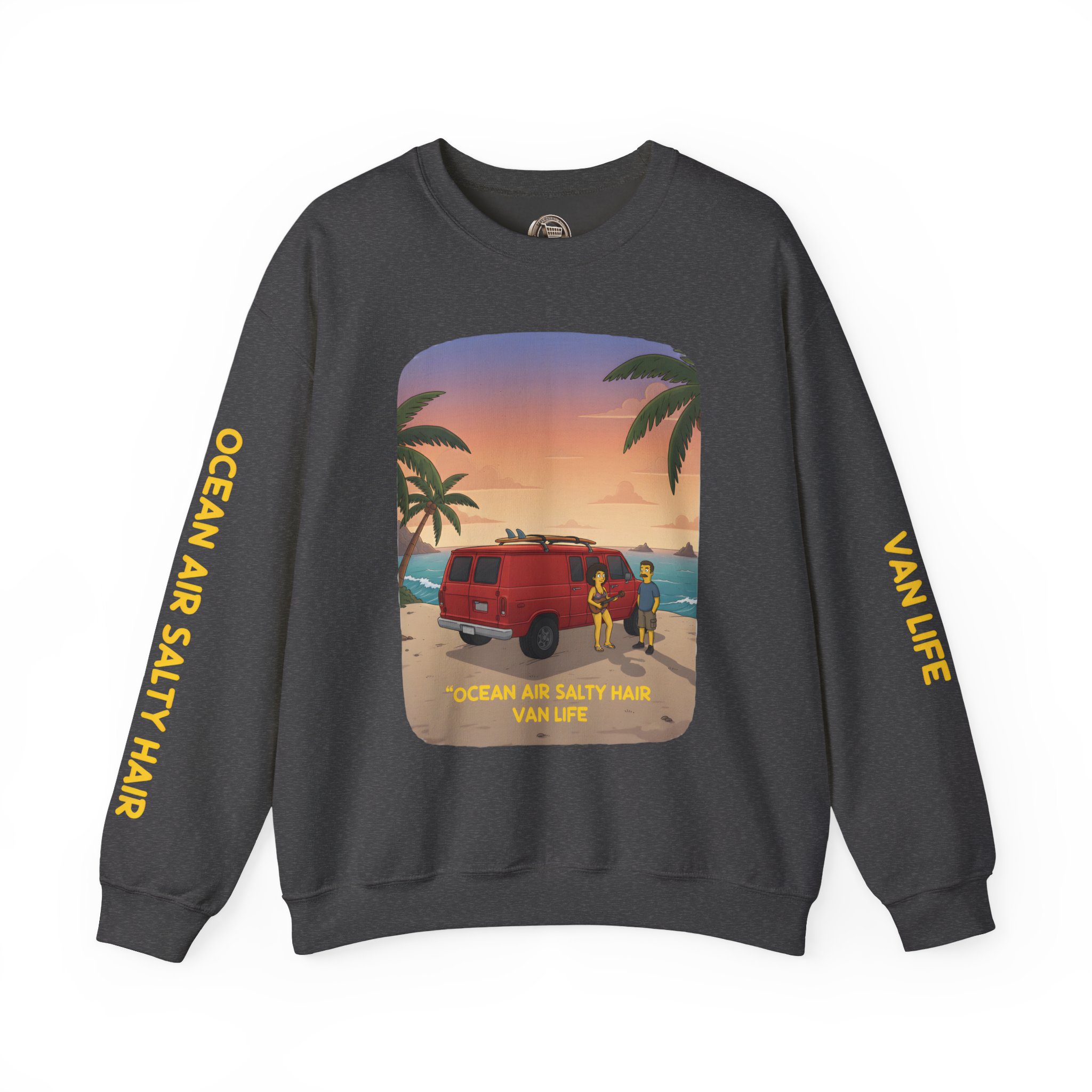 Unisex Heavy Blend™ Crewneck Sweatshirt — "Ocean Air Salty Hair Van Life" Design Sitcom-Line