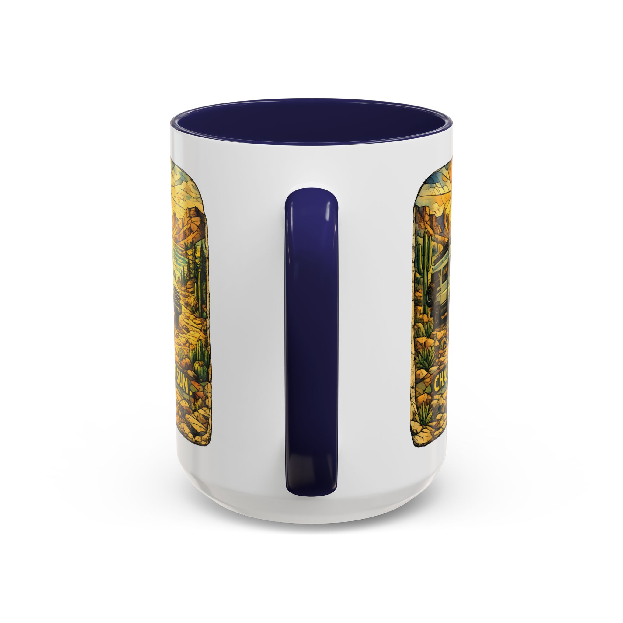 Accent Coffee Mug (11, 15oz) — "Chase The Sun" Design Cubic-Line