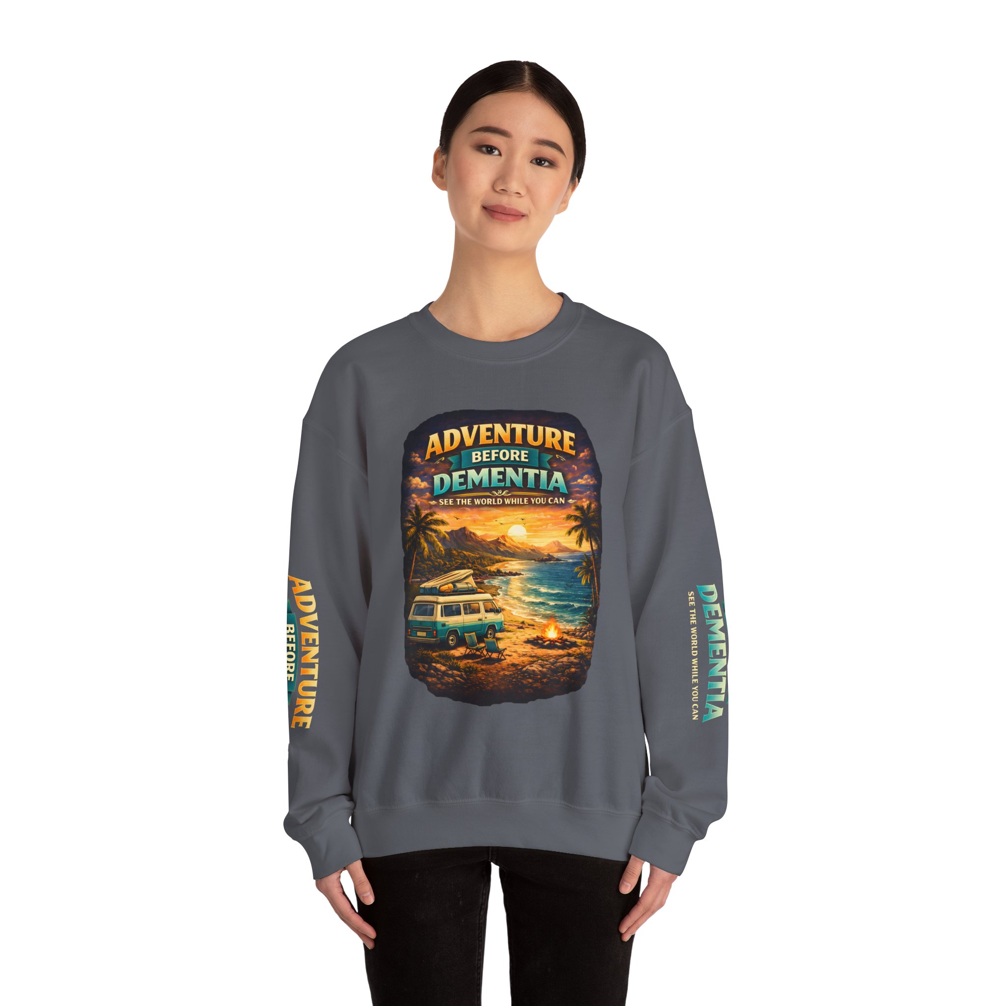 Unisex Heavy Blend™ Crewneck Sweatshirt — "Adventure Before Dementia" Design Scenic-Line