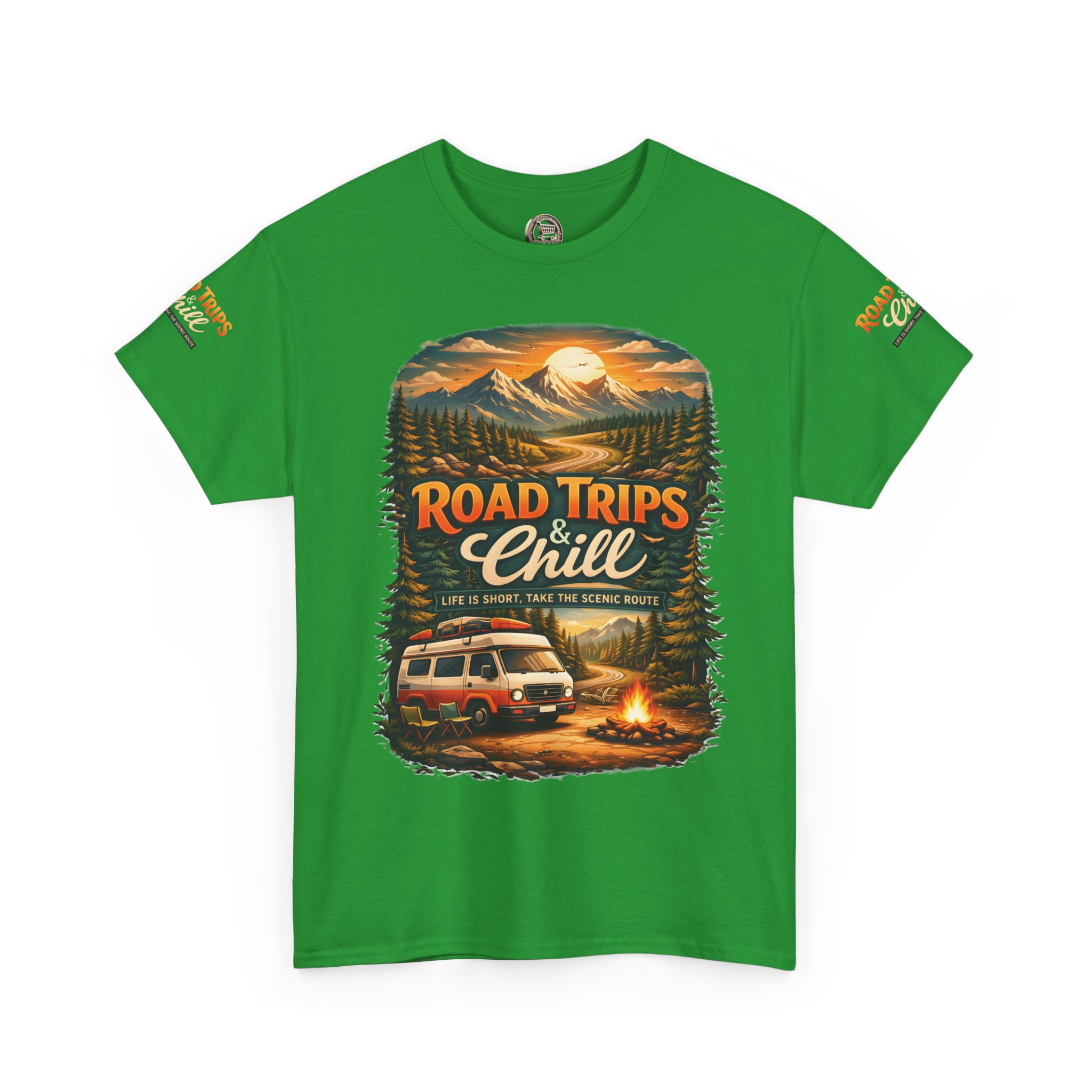 Unisex Heavy Cotton Tee — "Road Trips & Chill" Design Scenic-Line