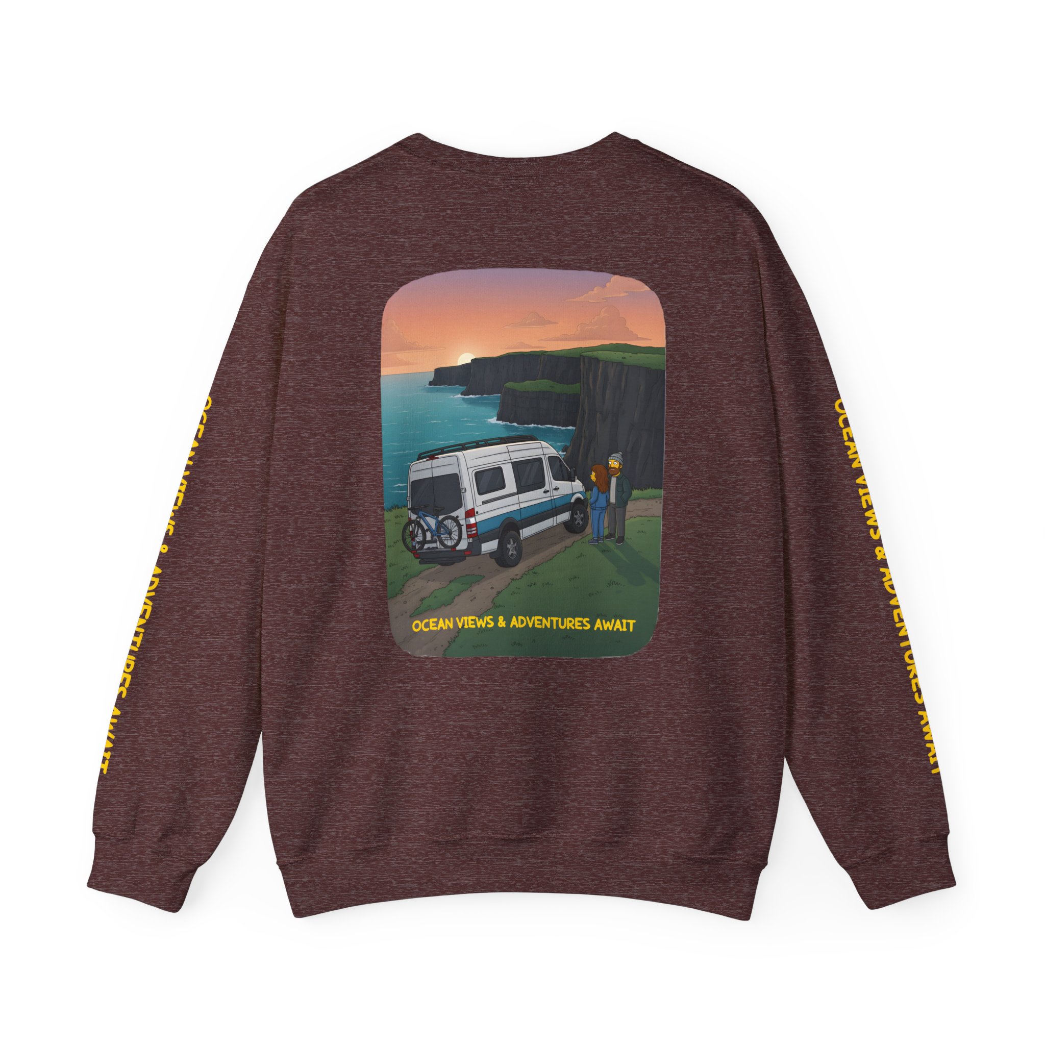Unisex Heavy Blend™ Crewneck Sweatshirt — "Ocean Views-Adventures Awaits" Design Sitcom-Line
