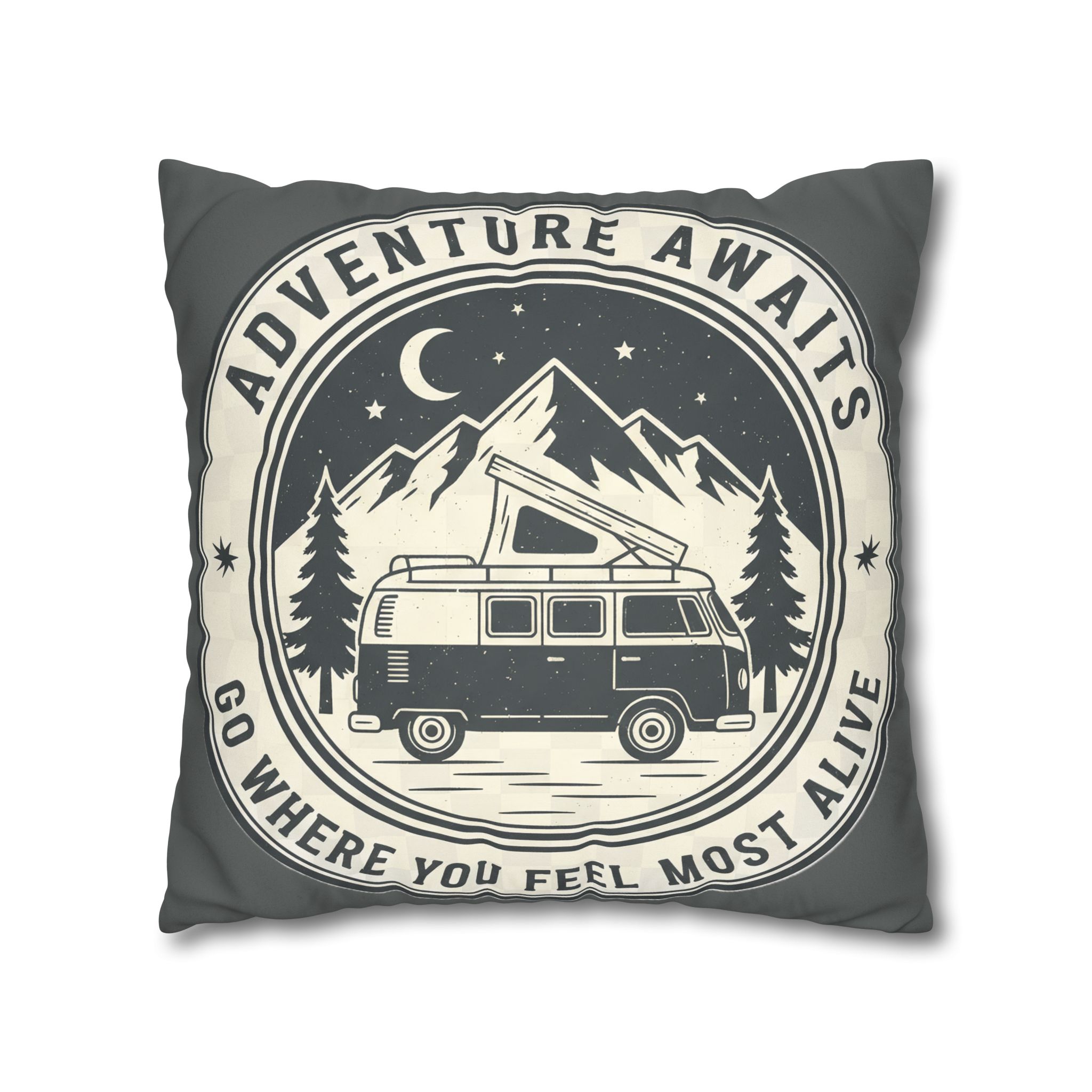 Pillowcase — "Adventure Awaits-Go Where You Feel Most Alive" Faux Suede Travel Throw Pillow Cover