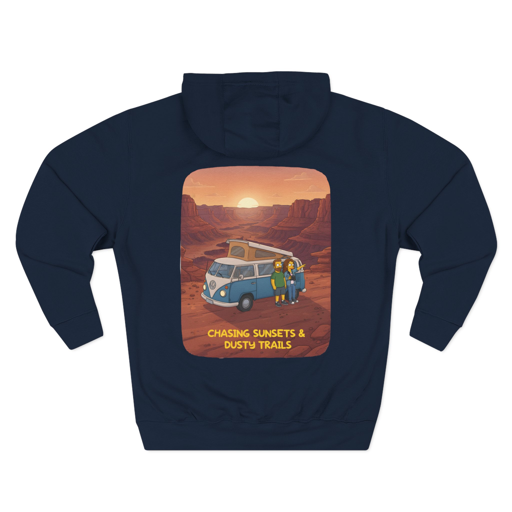 Three-Panel Fleece Hoodie - "Chasing Sunsets And Dusty Trails" Design Sitcom-Line