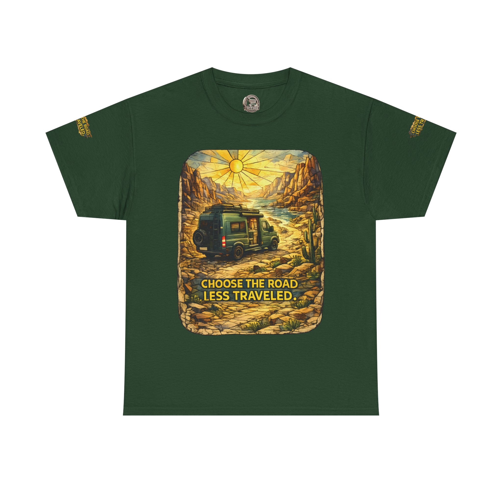 Unisex Heavy Cotton Tee — "Choose The Road Less Traveled" Design Cubic-Line