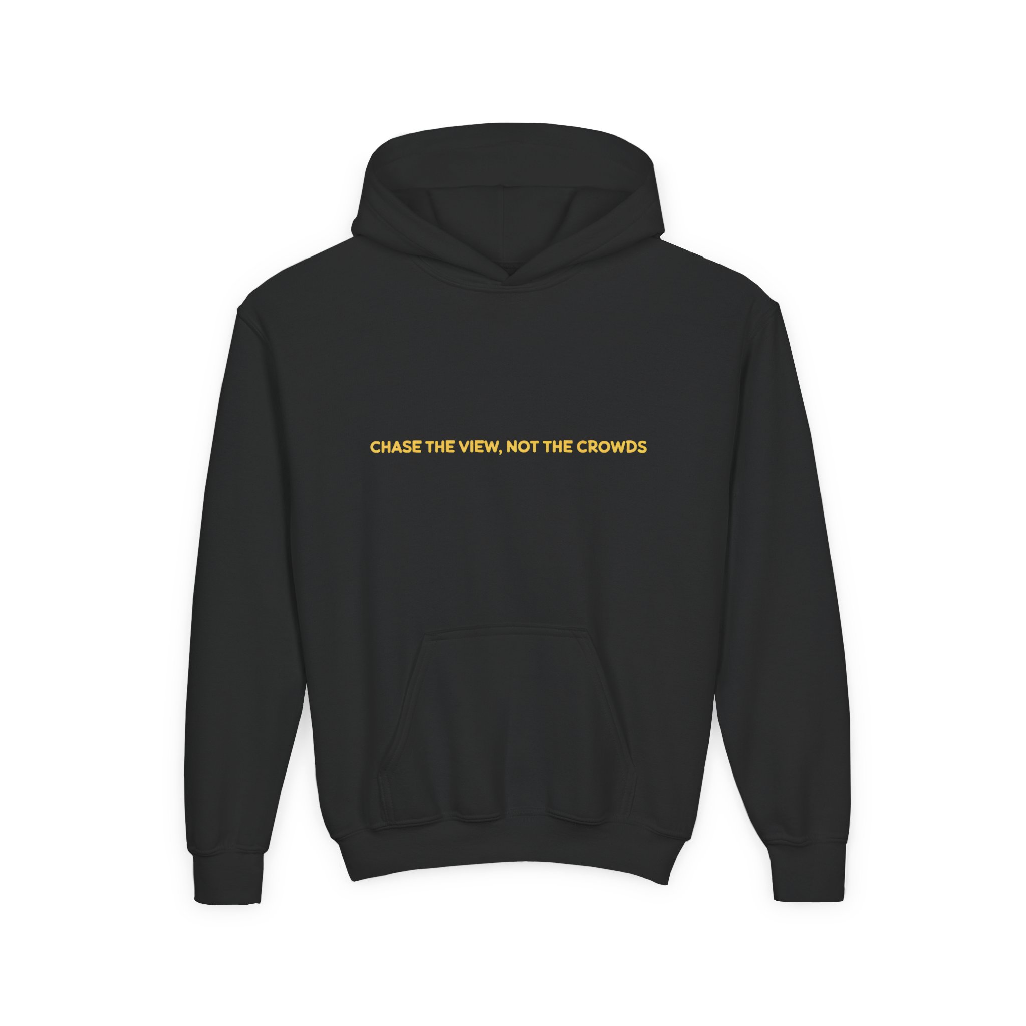 Youth Hoodie(Gildan) – "Chase The Views-Not The Crowds" (Design Sitcom-Line)