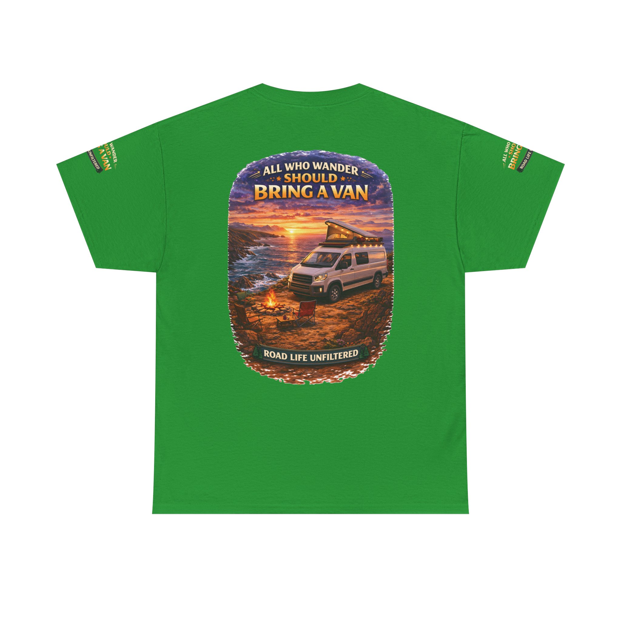 Unisex Heavy Cotton Tee — "All Who wander Should Bring A Van" Design Scenic-Line
