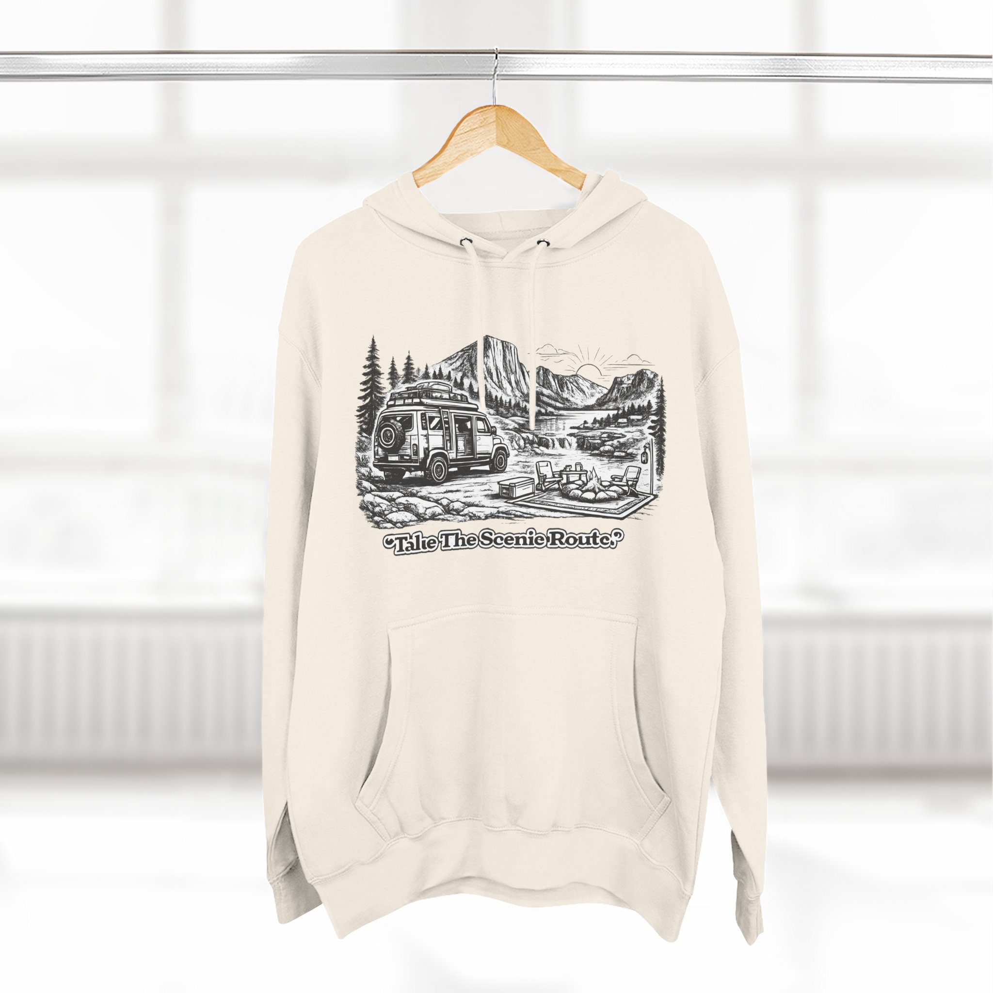 3331129507703684432_2048.jpeg Three-Panel Fleece Hoodie - "Take The Scenic Route" Design Minimal-Line
