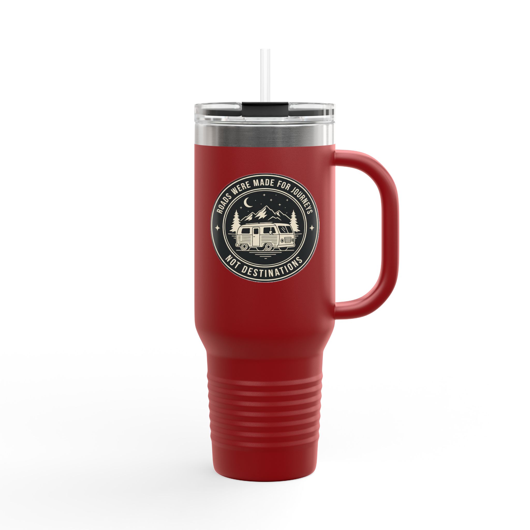 Insulated Travel Mug -'ROAD WHERE MADE FOR JOURNEYS-NOT DESTINATIONS' (40oz ) – Retro Camper Design, Keep Drinks Hot or Cold