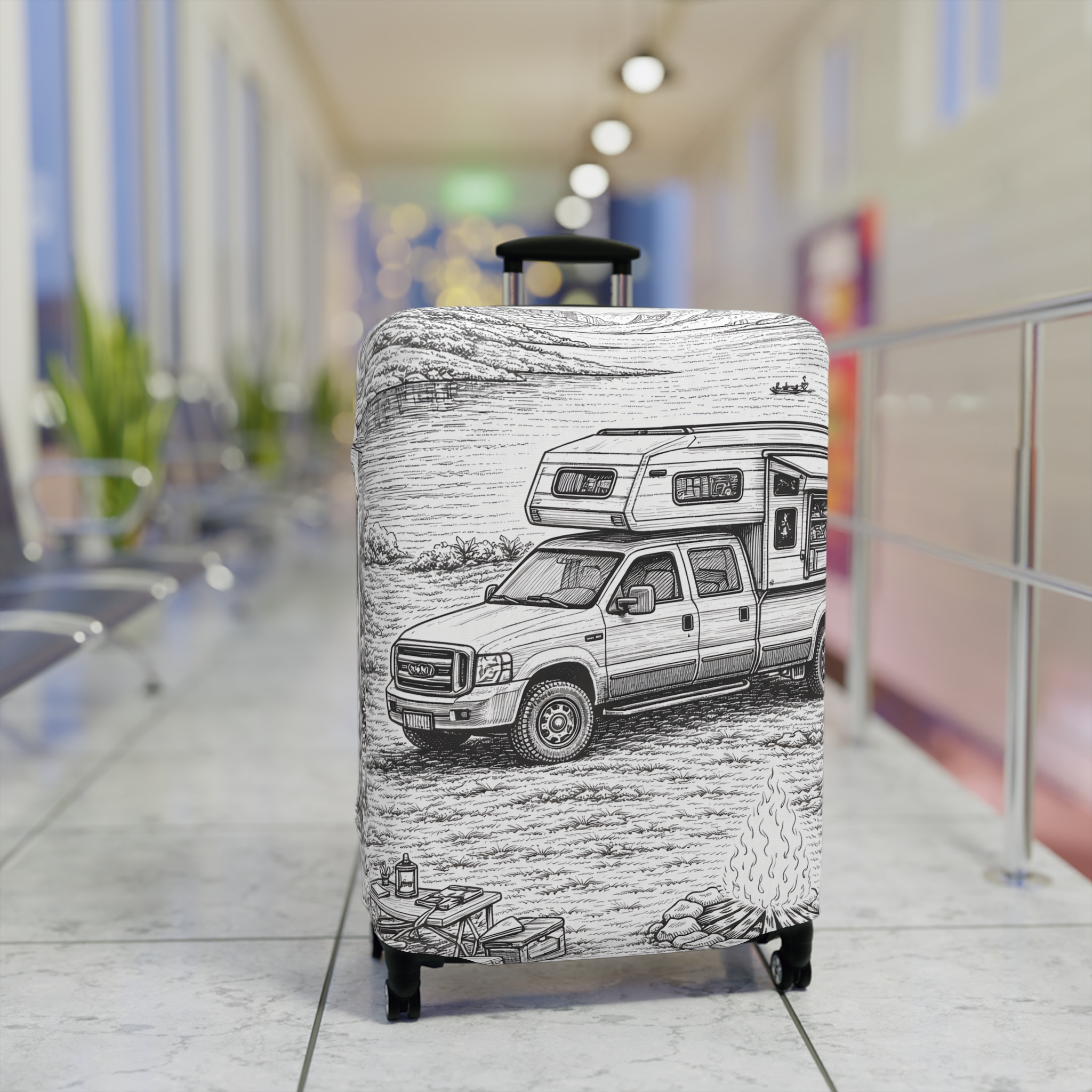 333618472864664995_2048.jpeg Luggage Cover — Adventure Camper Sketch Travel Suitcase