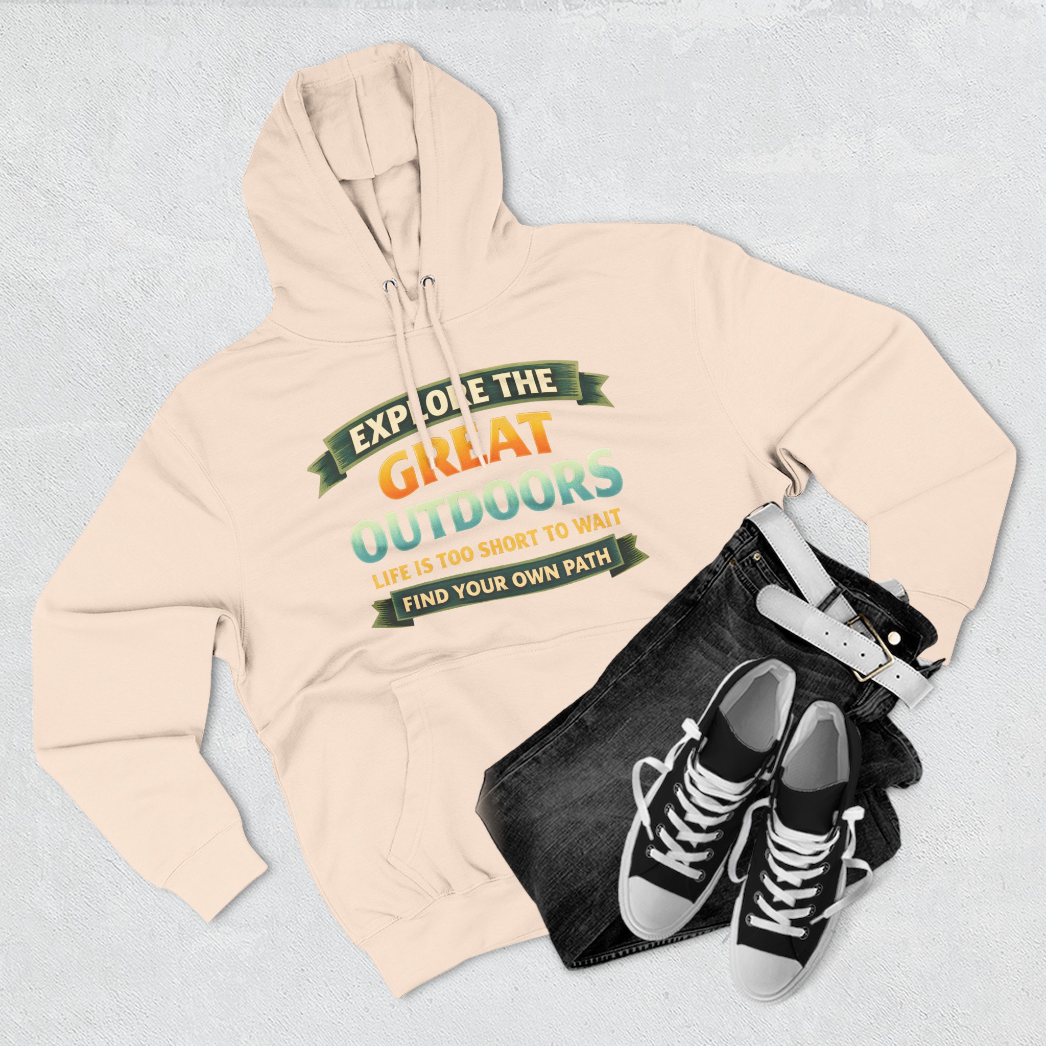 Three-Panel Fleece Hoodie - "Explore The Great Outdoors" Design Scenic-Line