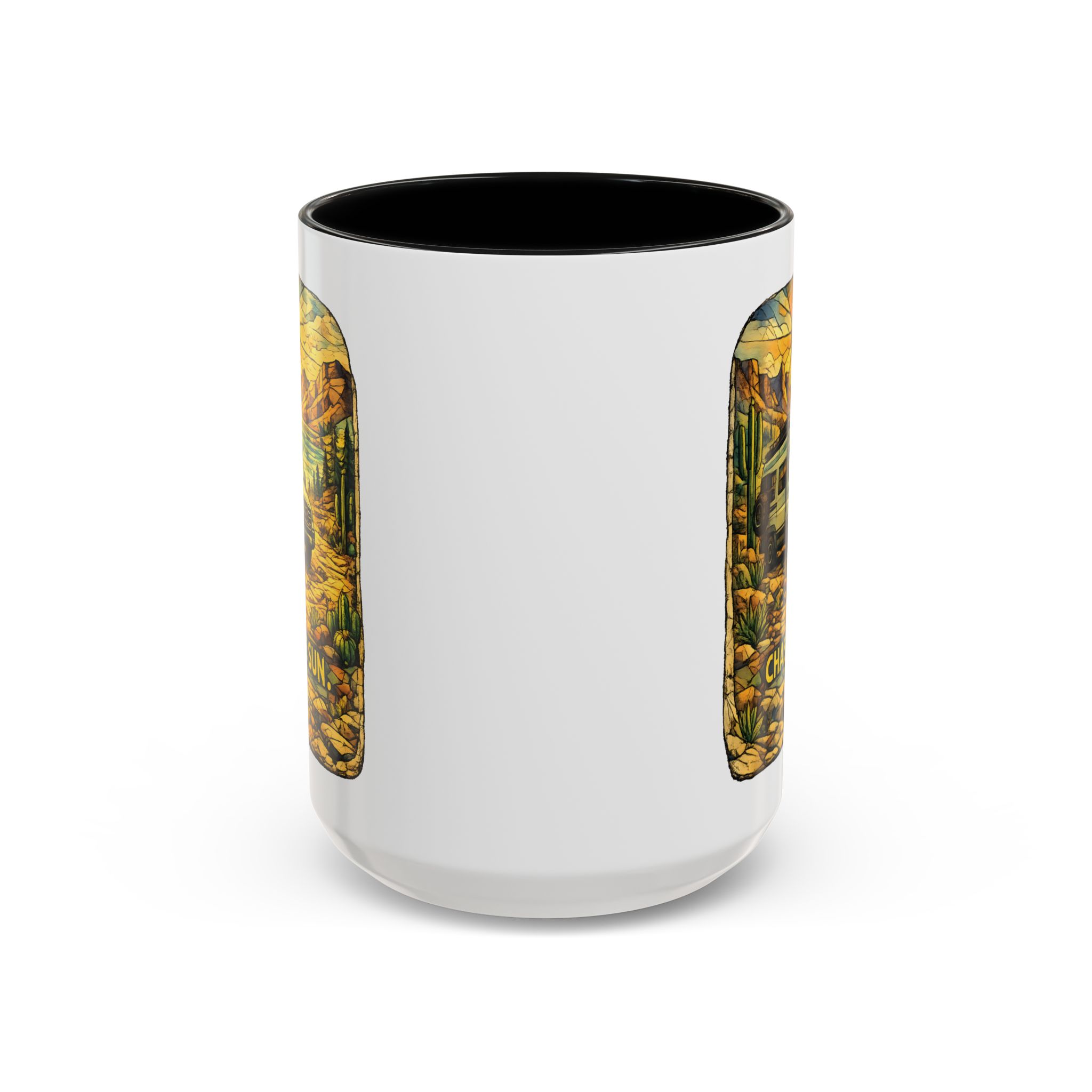 Accent Coffee Mug (11, 15oz) — "Chase The Sun" Design Cubic-Line