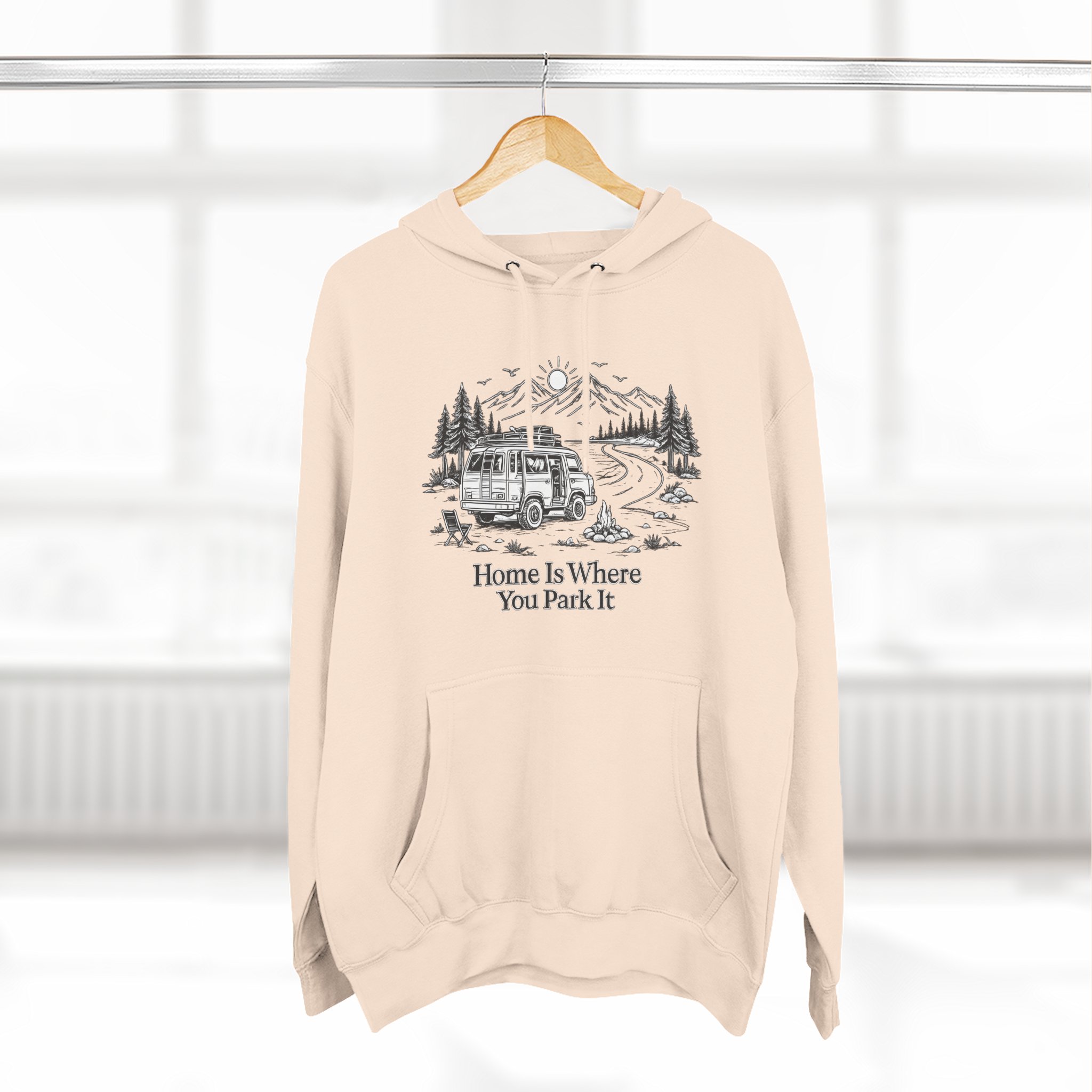 334280707570805258_2048.jpeg Three-Panel Fleece Hoodie - "Home Is Where You Park It" Design Minimal-Line