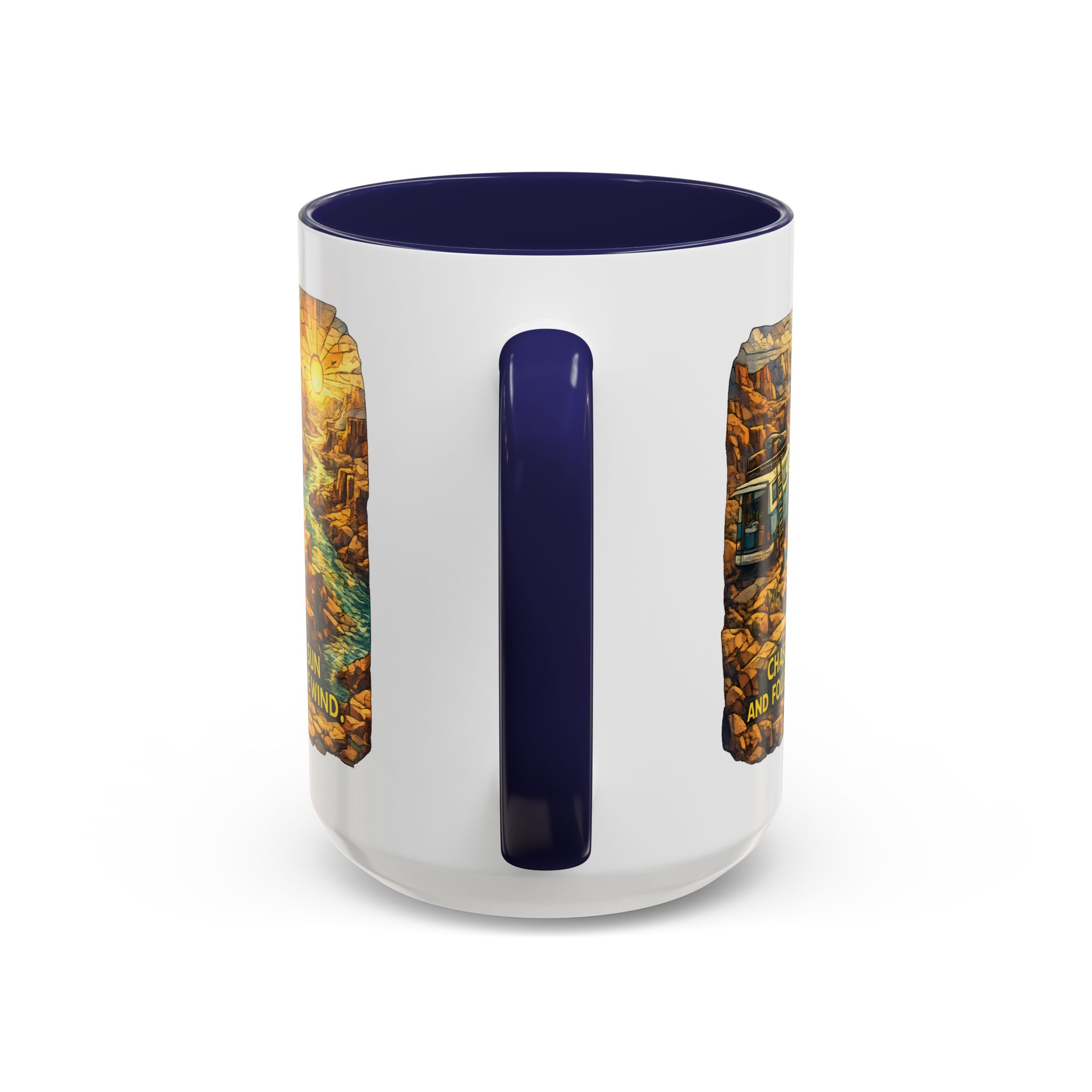 Accent Coffee Mug (11, 15oz) — "Chase The Sun And Follow The Wind" Design Cubic-Line