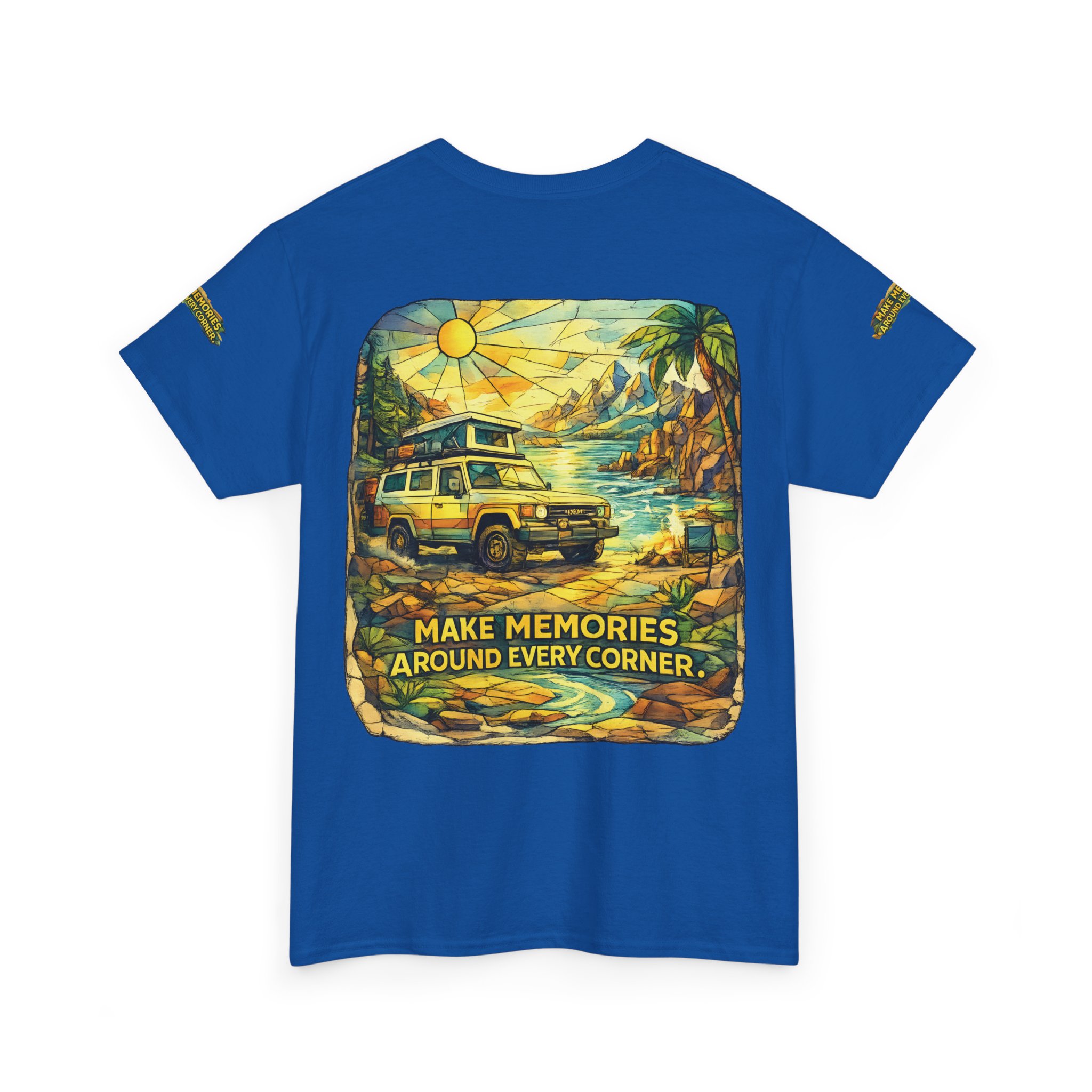 3345313020970620927_2048.jpeg Unisex Heavy Cotton Tee — "Make Memories Around Every Corner" Design Cubic-Line