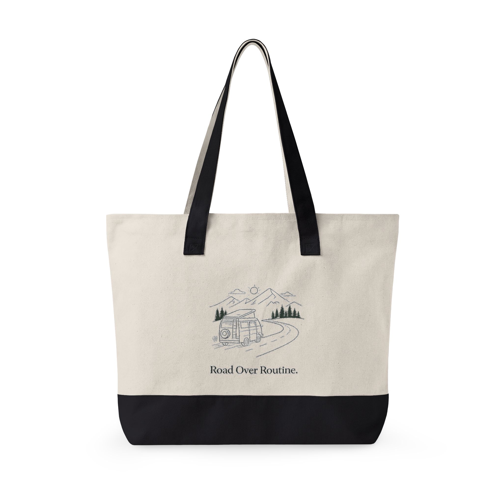 Zippered Canvas Tote — "Road Over Routine" (Design Minimal-Line)