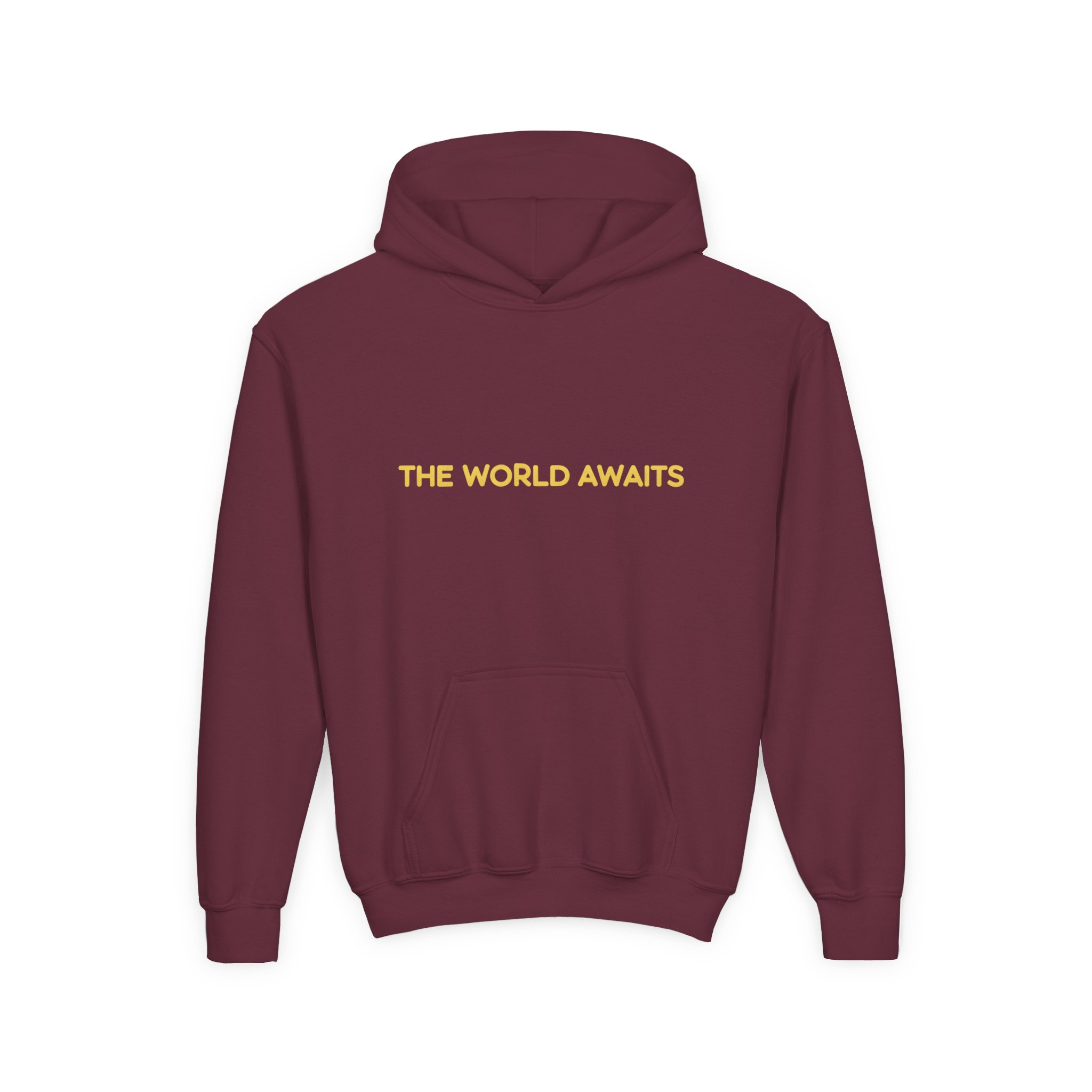 3351070868766456056_2048.jpeg Youth Hoodie(Gildan) – "The World Awaits" (Design Sitcom-Line)