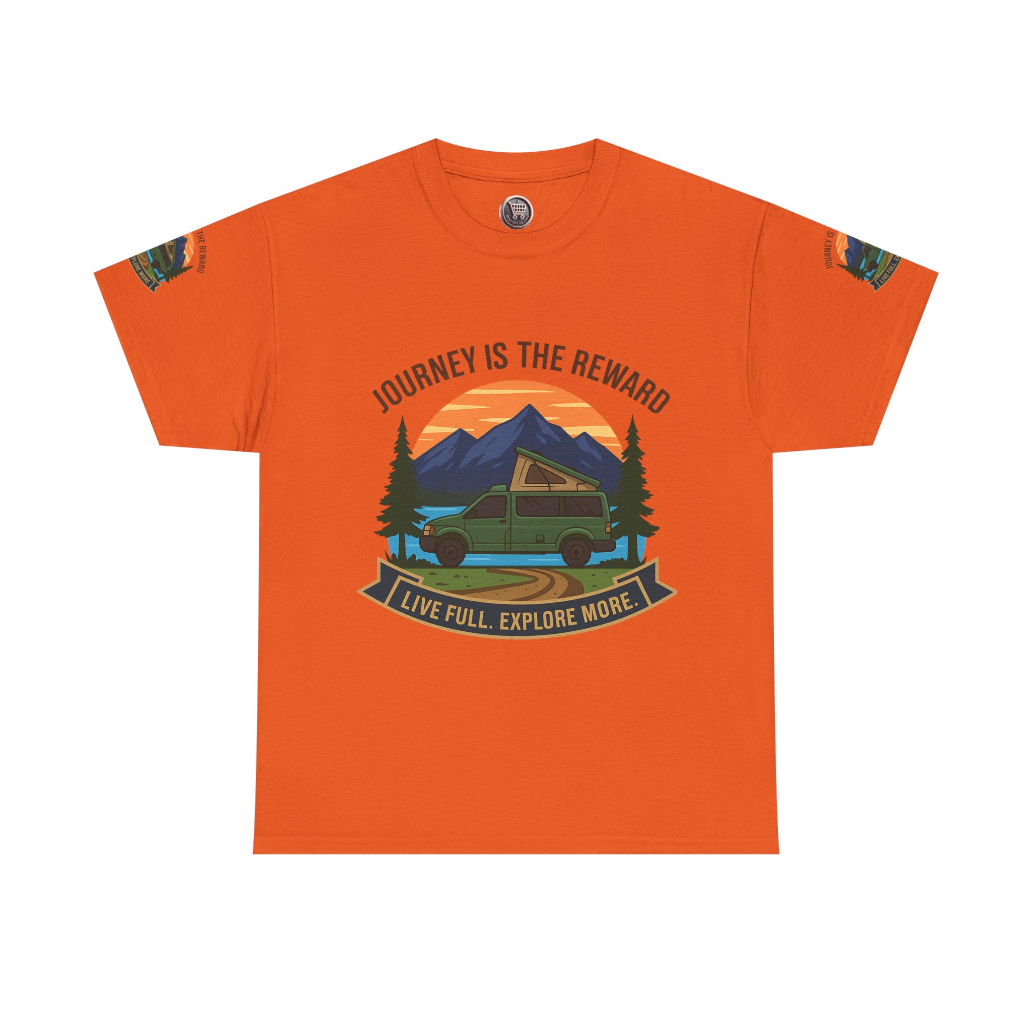 Unisex Heavy Cotton Tee  — "Journey Is The Reward Tee" Adventure Camper Van Graphic T-Shirt