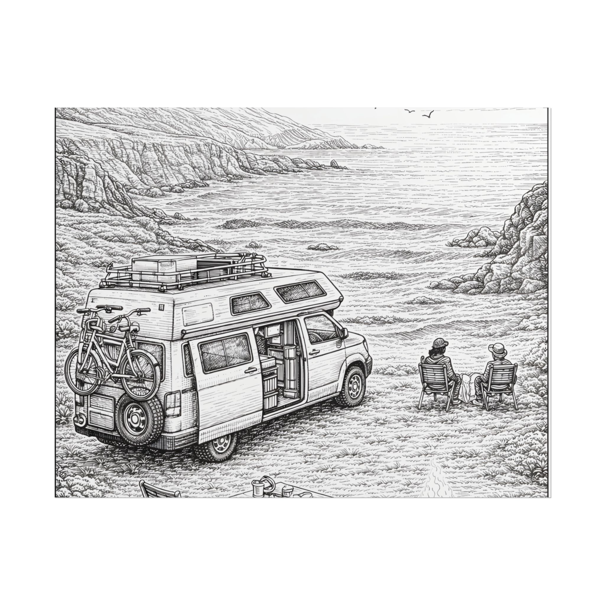 Campervan Poster — Vintage RV Camping Landscape Wall Art