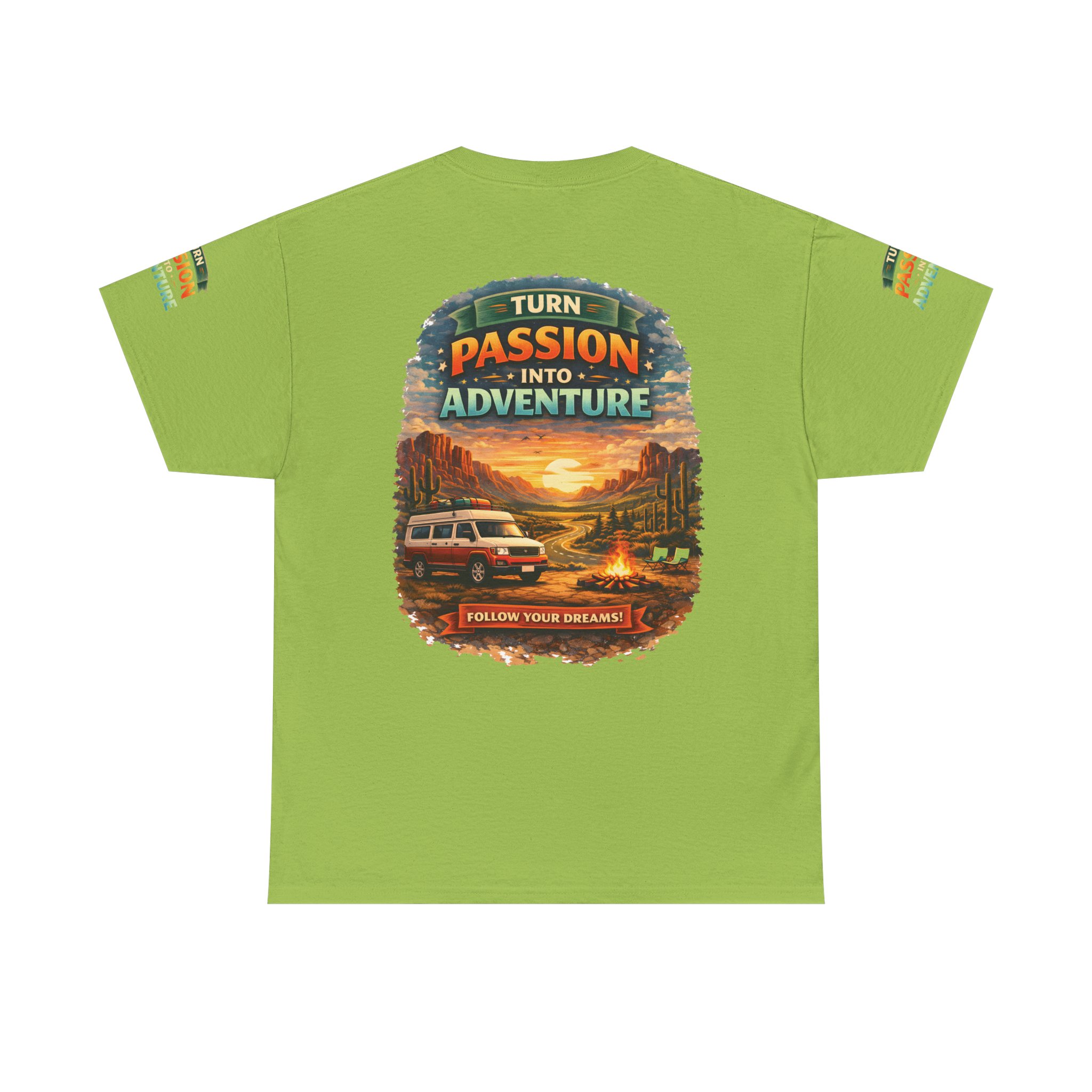 Unisex Heavy Cotton Tee — "Turn Passion Into Adventure" Design Scenic-Line