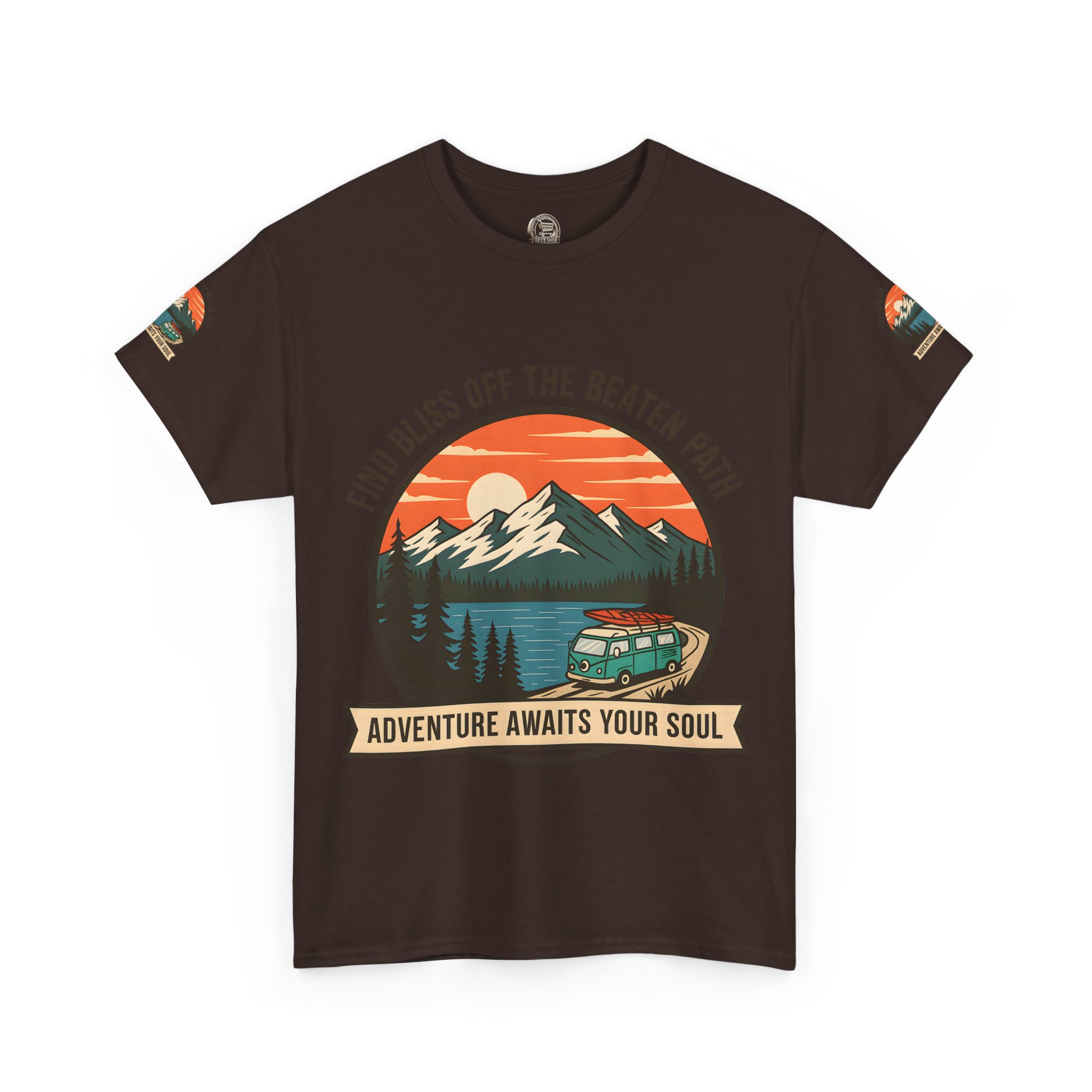 Unisex Heavy Cotton Tee — "Find Bliss Off the Beaten Path" Mountain & Camper T‑Shirt