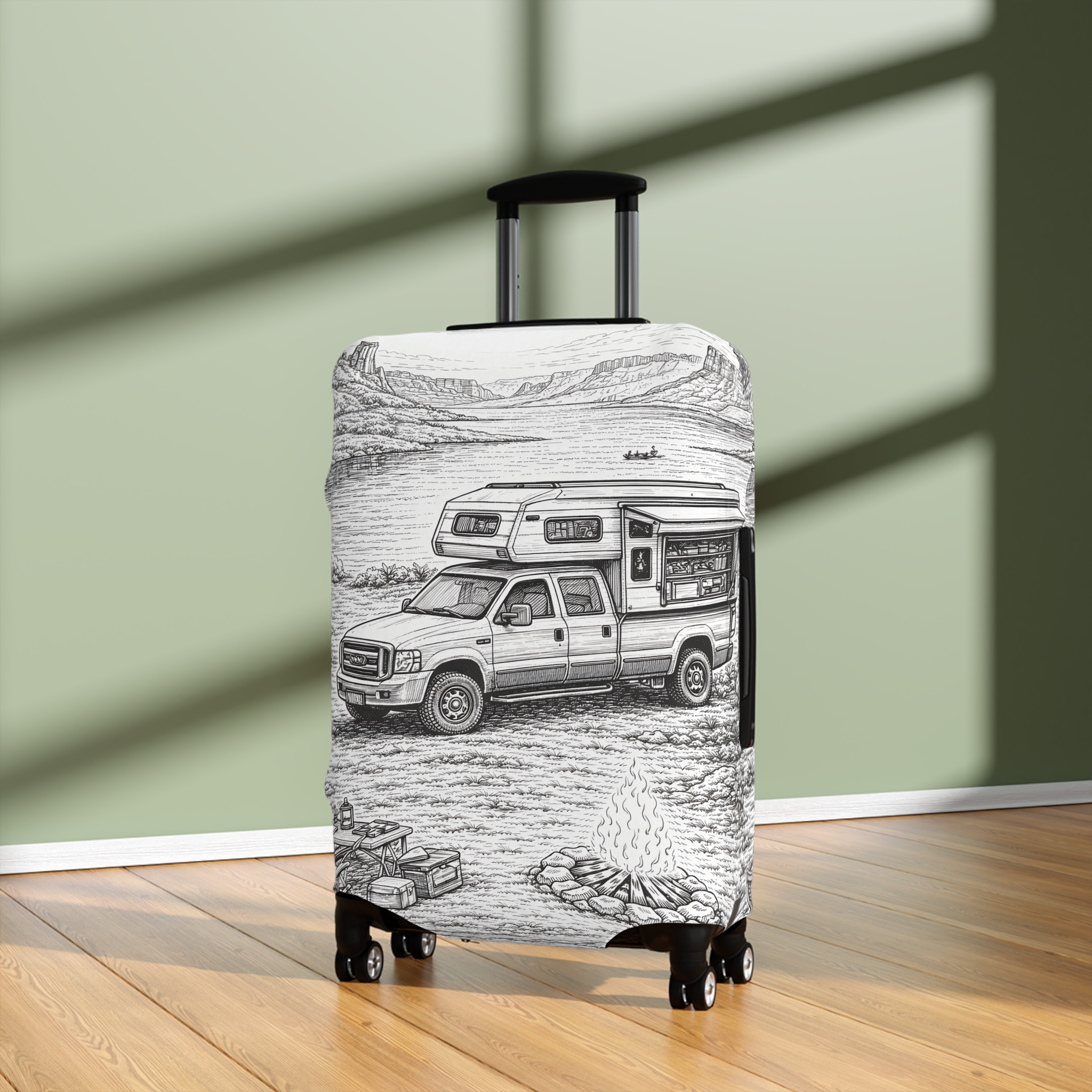 3361719888566379384_2048.jpeg Luggage Cover — Adventure Camper Sketch Travel Suitcase